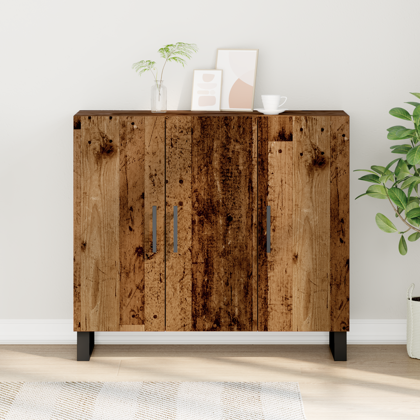 Buffet vidaXL avec 3 portes en vieux bois 90x34x80 cm en bois d'ingénierie