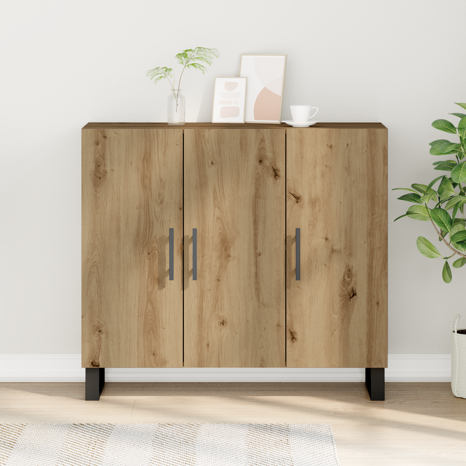 Buffet vidaXL avec 3 Portes Chêne Artisan 90x34x80 cm Bois d'ingénierie