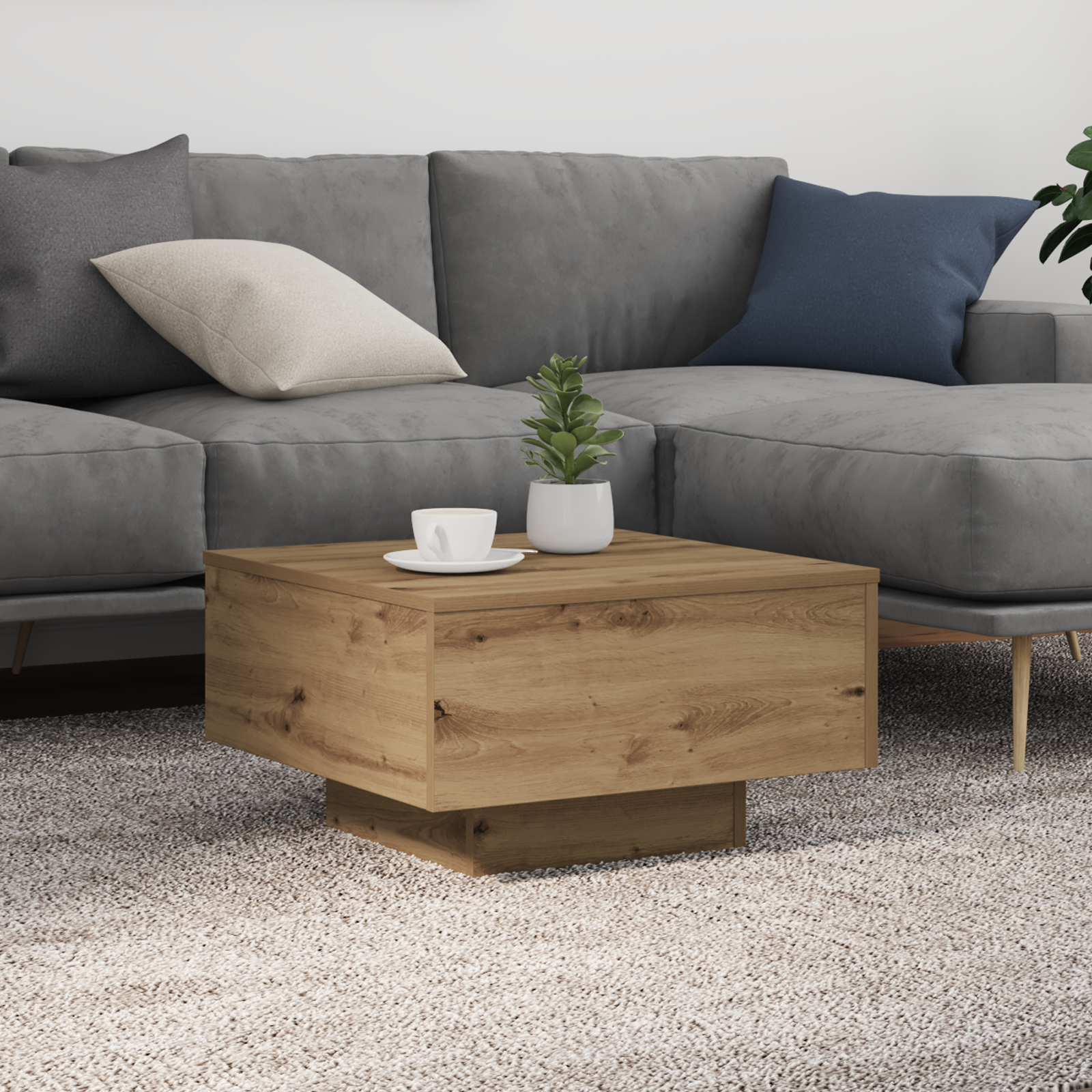 Table Basse chêne artisanal 55 x 55 x 31 cm Bois d'ingénierie - XIOS