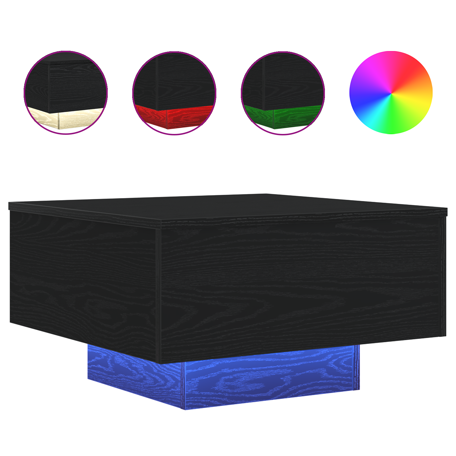 Table basse vidaXL avec lumières LED Chêne noir 55x55x31 cm XIOS