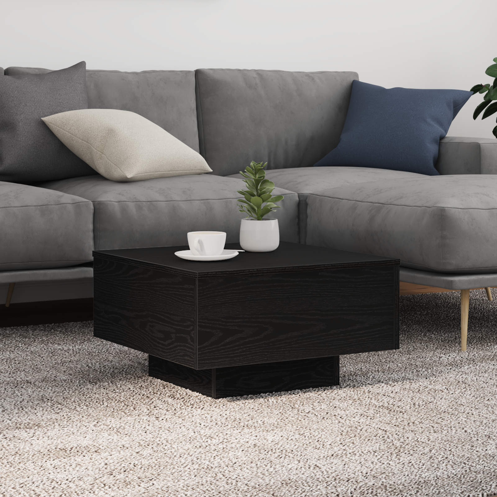 Table basse vidaXL avec lumières LED Chêne noir 55x55x31 cm