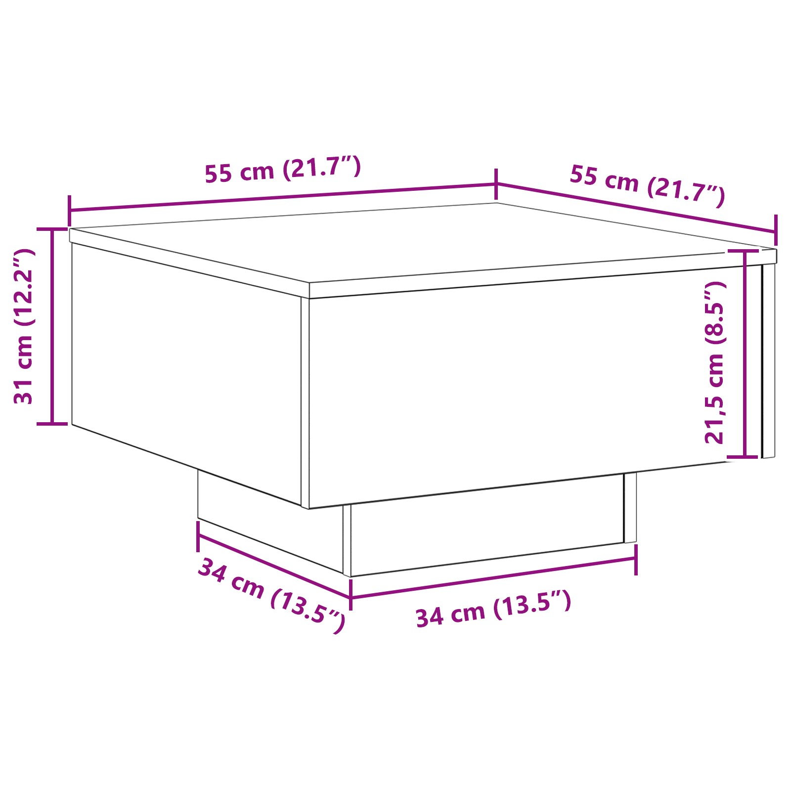 Table basse vidaXL avec lumières LED Chêne noir 55x55x31 cm XIOS