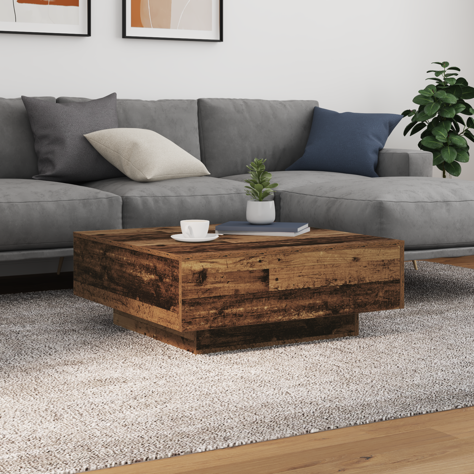Table Basse Bois vieilli Bleu 80 x 80 x 31 cm Bois d'ingénierie - XIOS