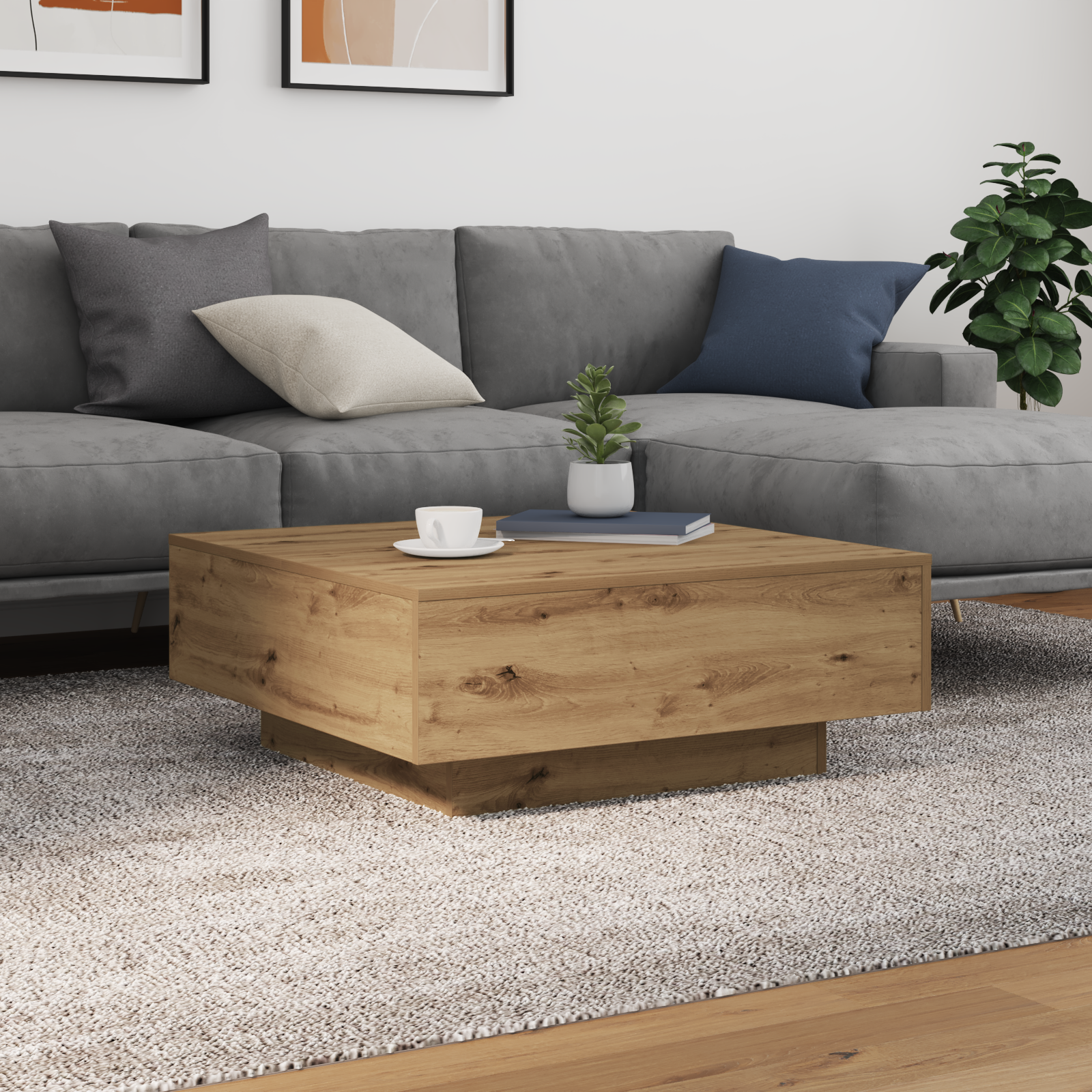 Table Basse chêne artisanal 80 x 80 x 31 cm Bois d'ingénierie - XIOS