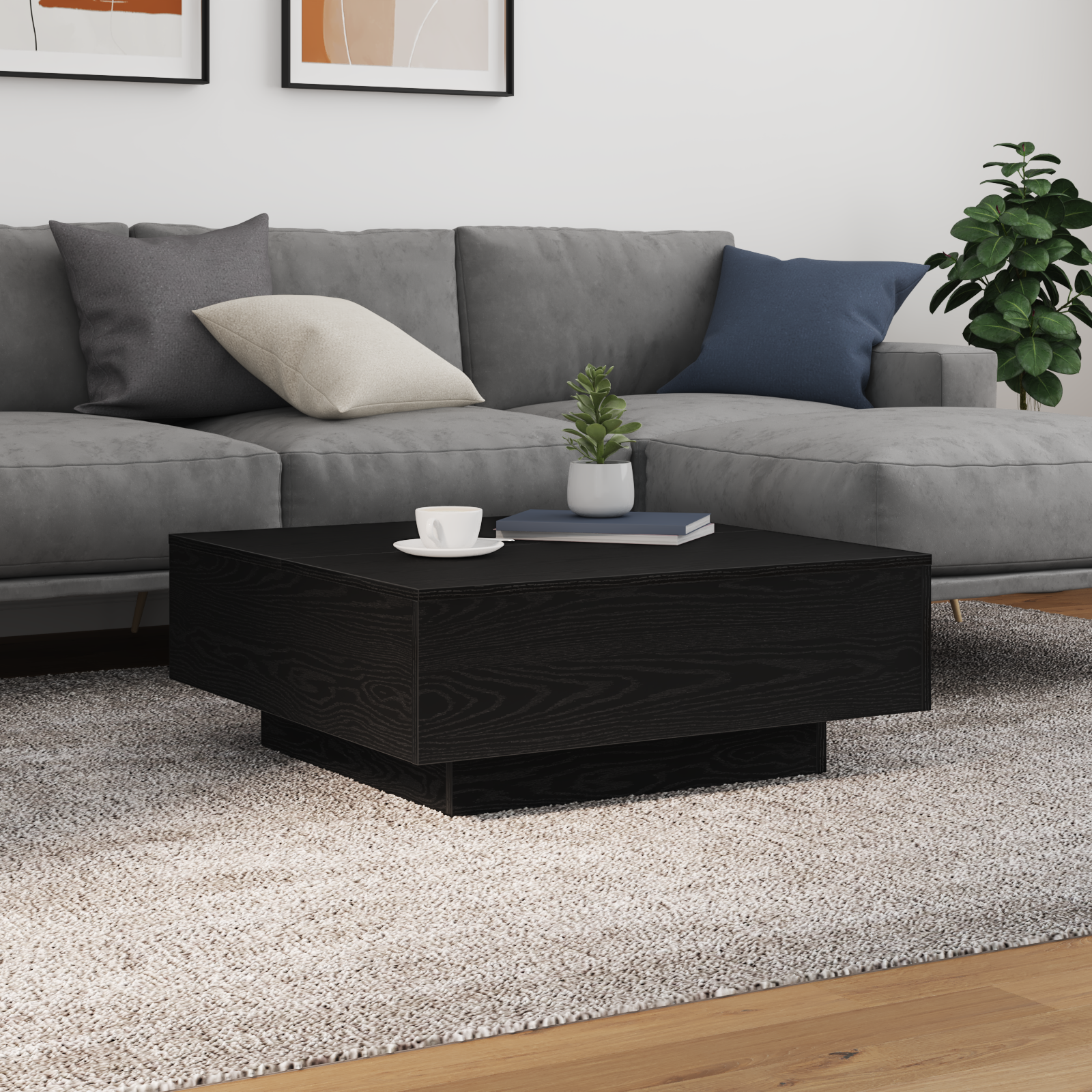 Table basse vidaXL avec lumières LED Chêne noir 80x80x31 cm