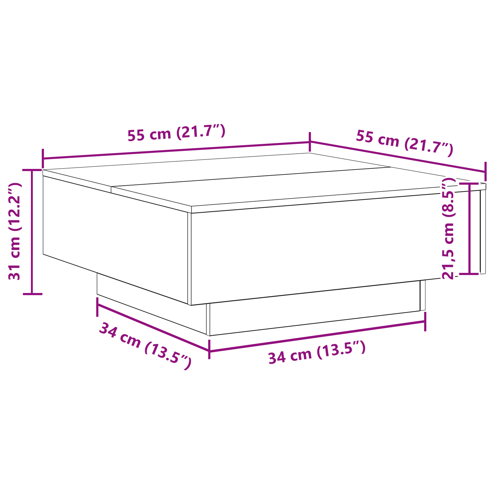 Table basse vidaXL avec lumières LED Chêne noir 80x80x31 cm