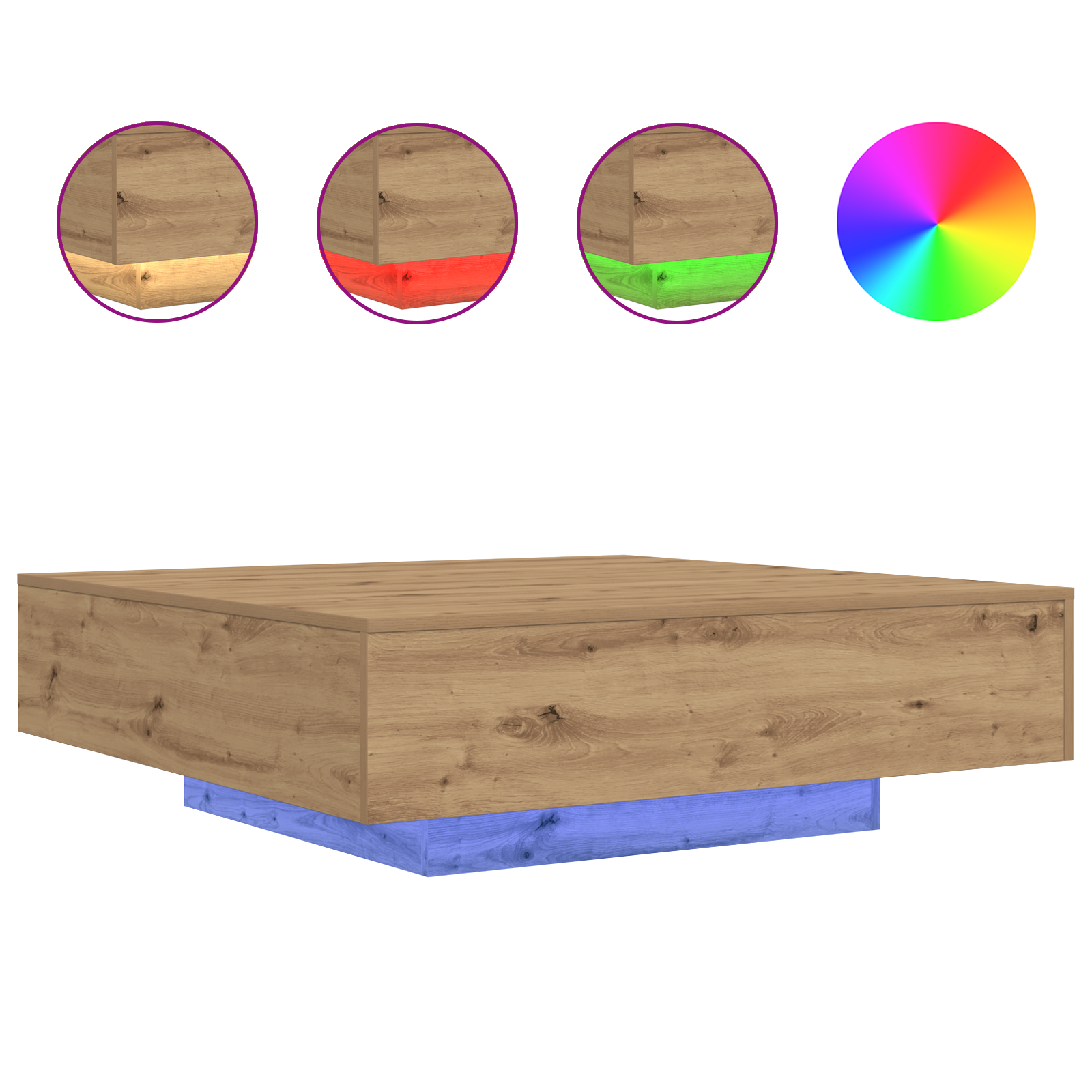 Table Basse chêne artisanal 100 x 100 x 31 cm Bois d'ingénierie - XIOS