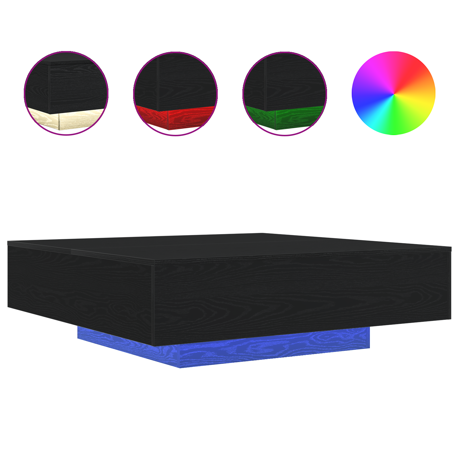 Table basse vidaXL avec lumières LED Chêne noir 100x100x31 cm