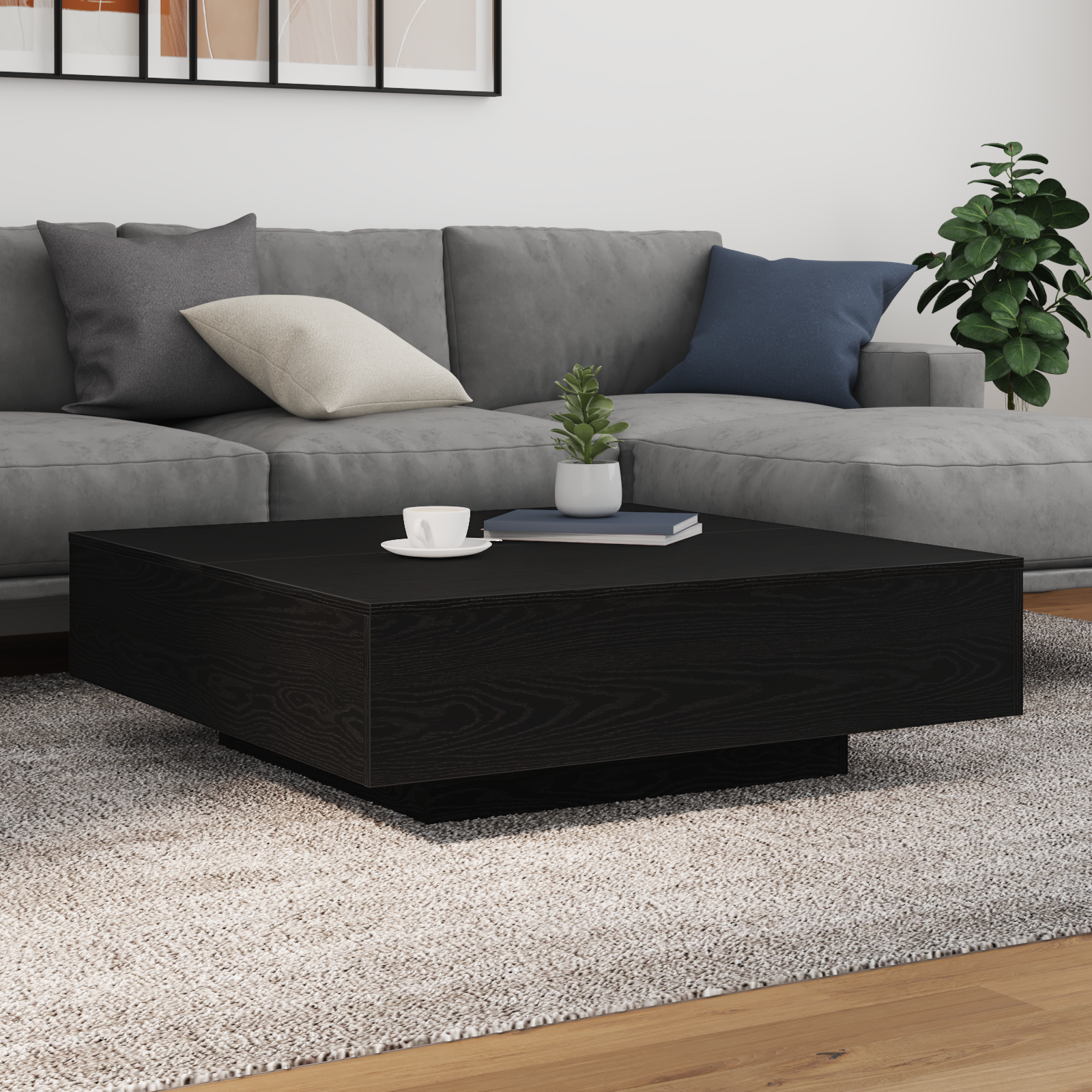 Table basse vidaXL avec lumières LED Chêne noir 100x100x31 cm