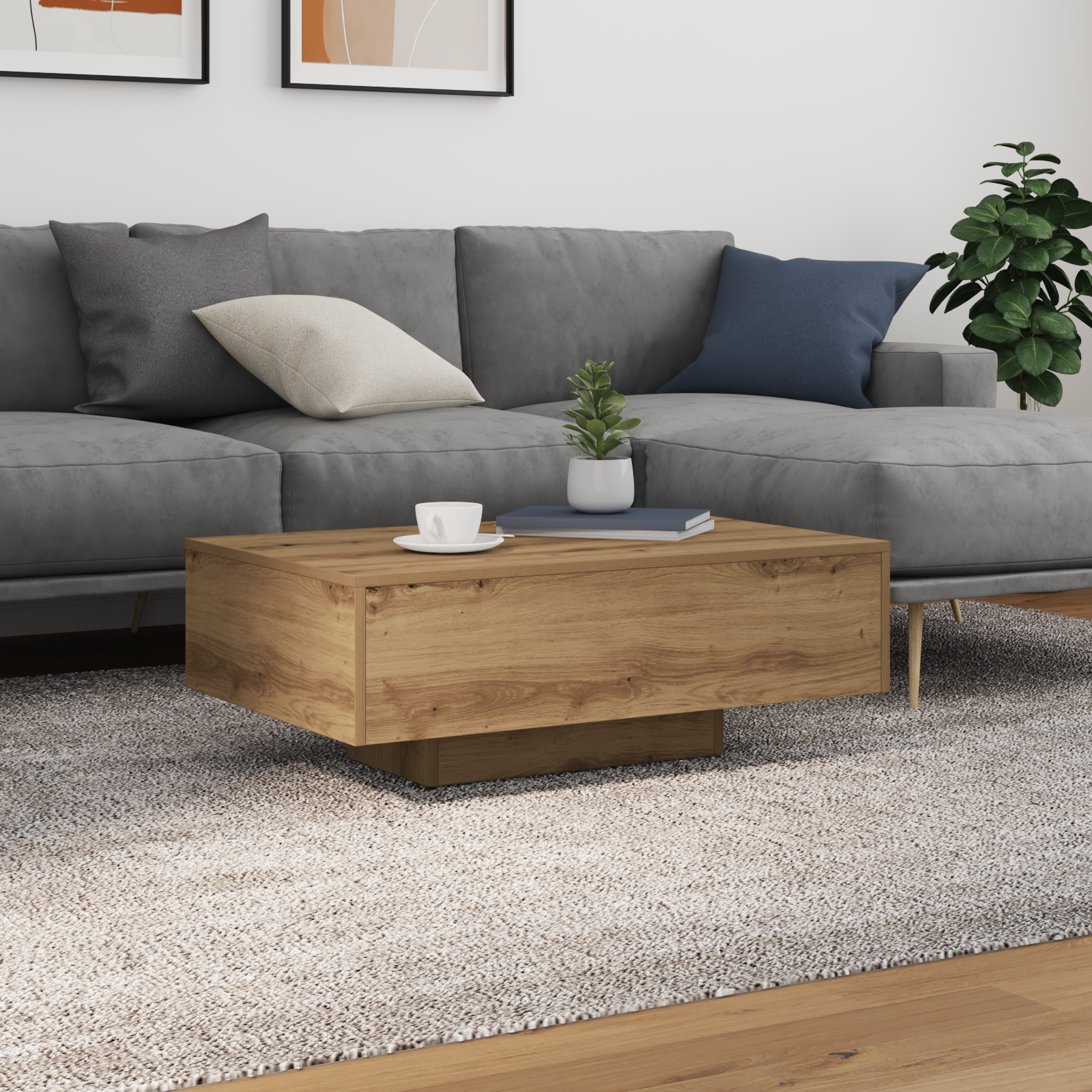 Table Basse chêne artisanal 85 x 55 x 31 cm Bois d'ingénierie - XIOS