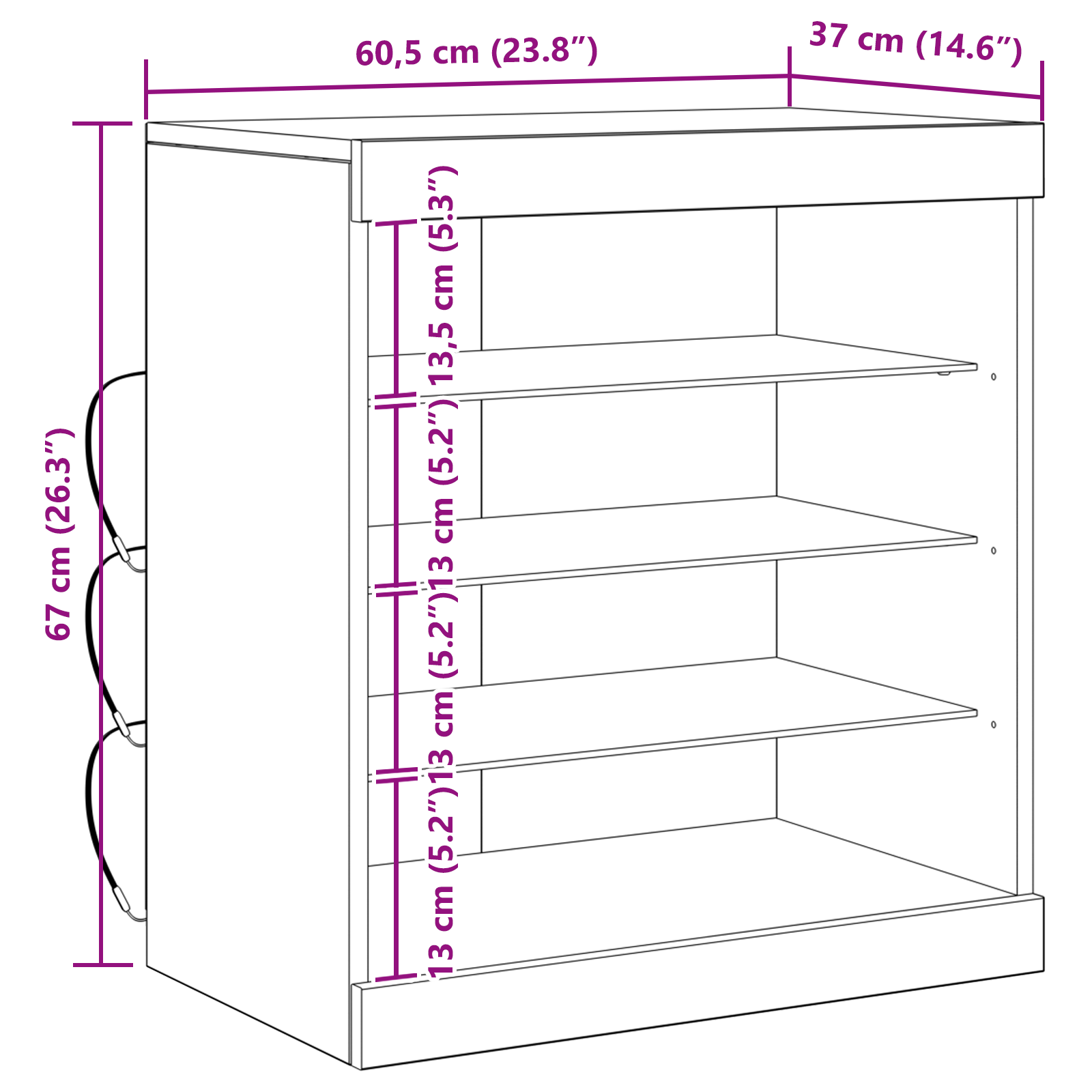 Buffet vidaXL avec lumières LED Chêne artisan 60,5x37x67 cm