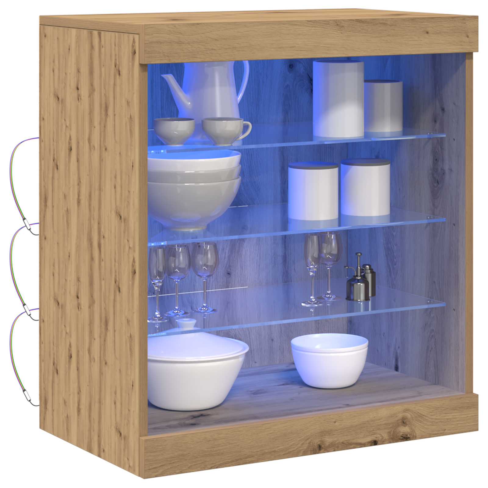 Buffet vidaXL avec lumières LED Chêne artisan 60,5x37x67 cm
