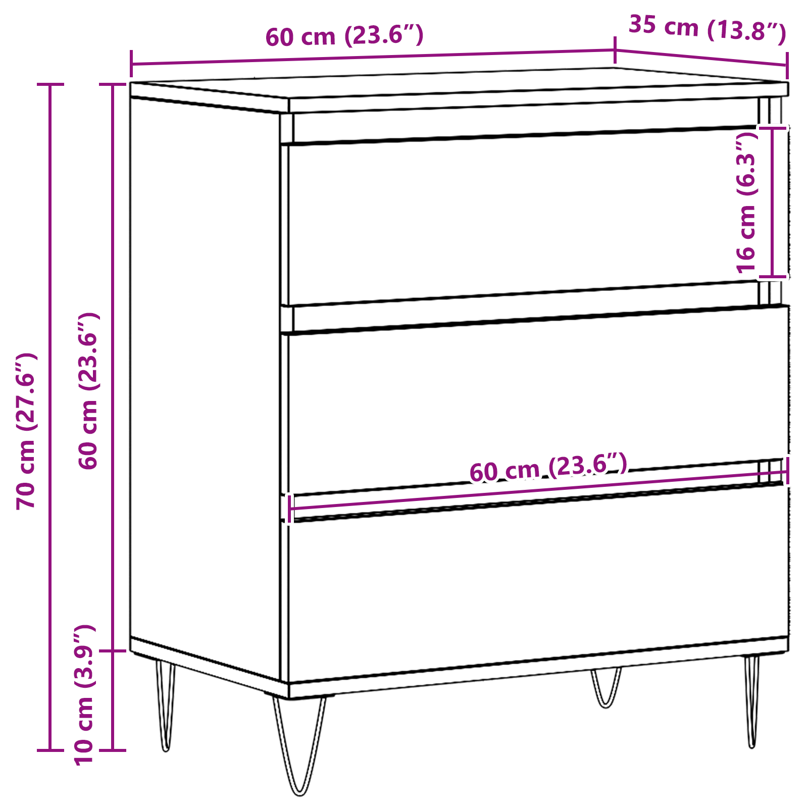 Meuble TV vidaXL avec tiroirs Chêne Artisan 60x35x70 cm Bois d'ingénierie