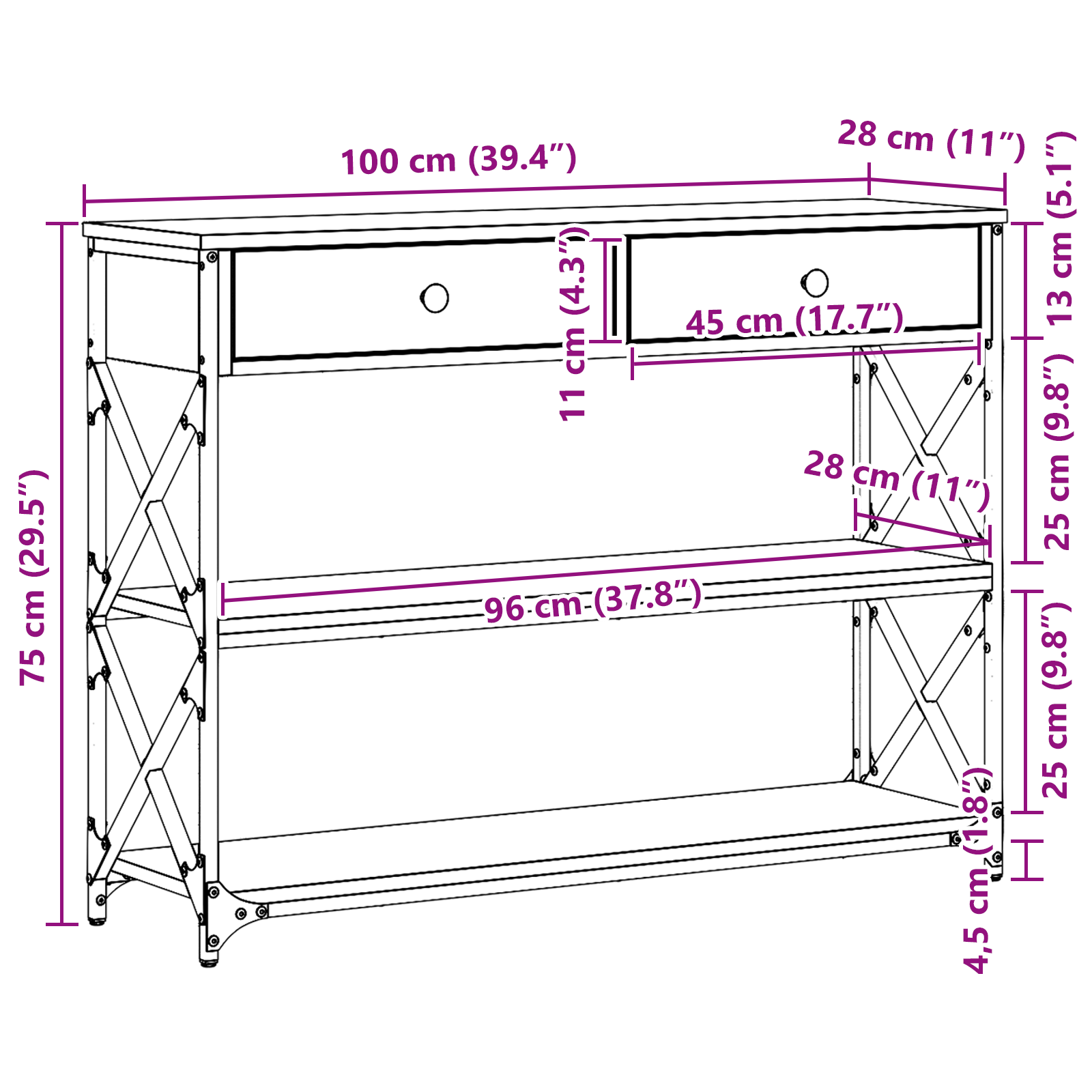 Table Console avec tiroir Bois ancien 100 x 28 x 75 cm - XIOS