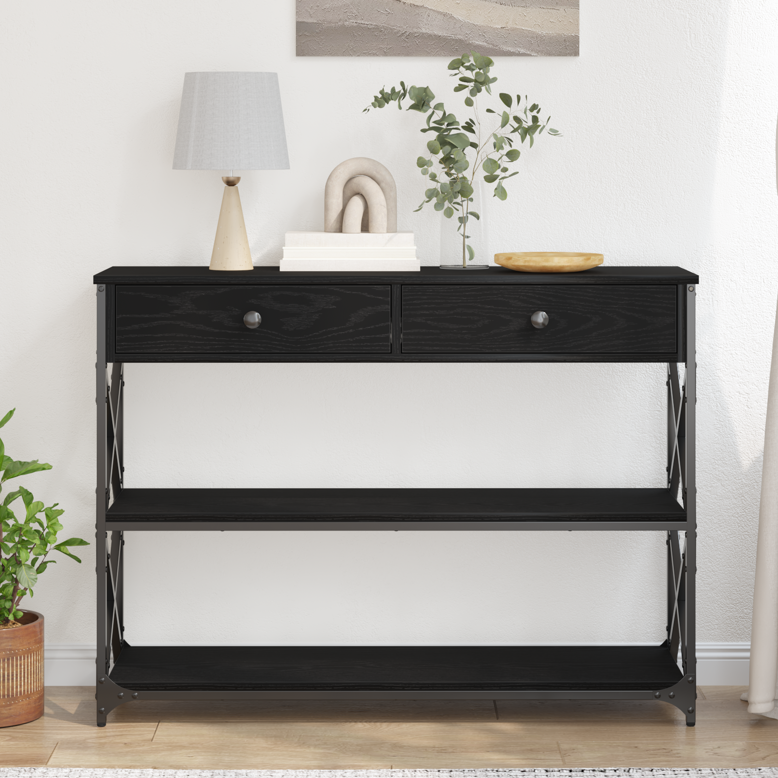 Table Console avec tiroir Chêne noir 100 x 28 x 75 cm - XIOS