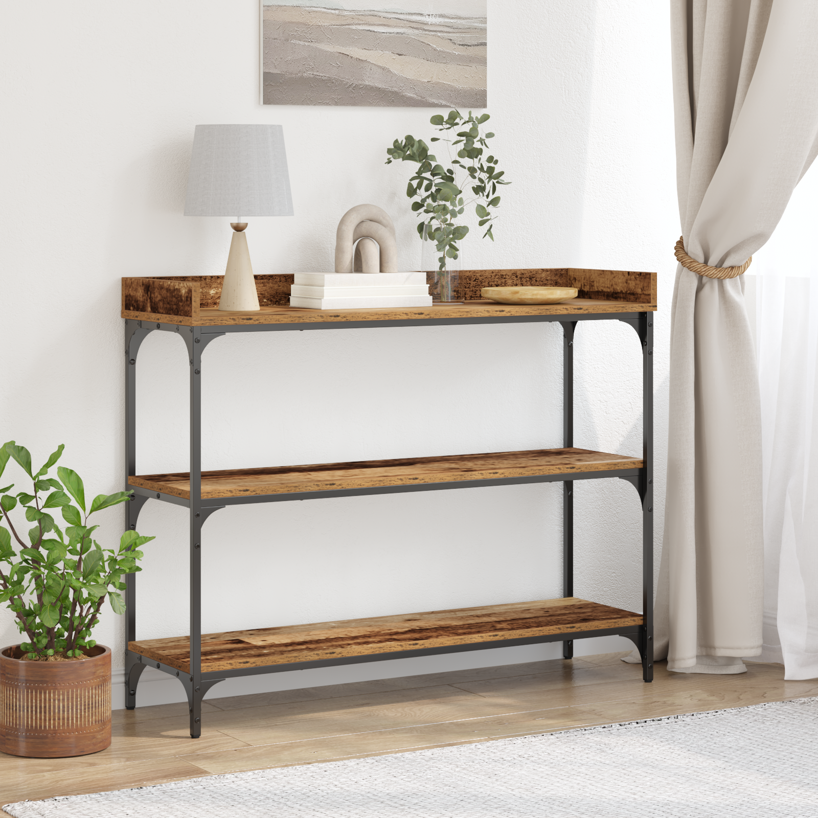 Table Console vidaXL Bois Ancien 100x30x80 cm Bois Ingénierie et Acier
