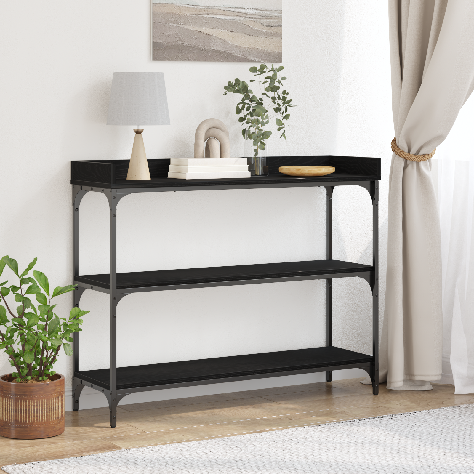 Table Console vidaXL Noire en Chêne 100x30x80 cm en Bois d'Ingénierie et Acier