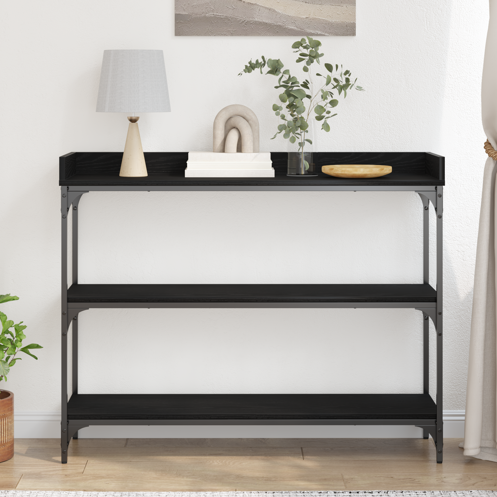 Table Console vidaXL Noire en Chêne 100x30x80 cm en Bois d'Ingénierie et Acier