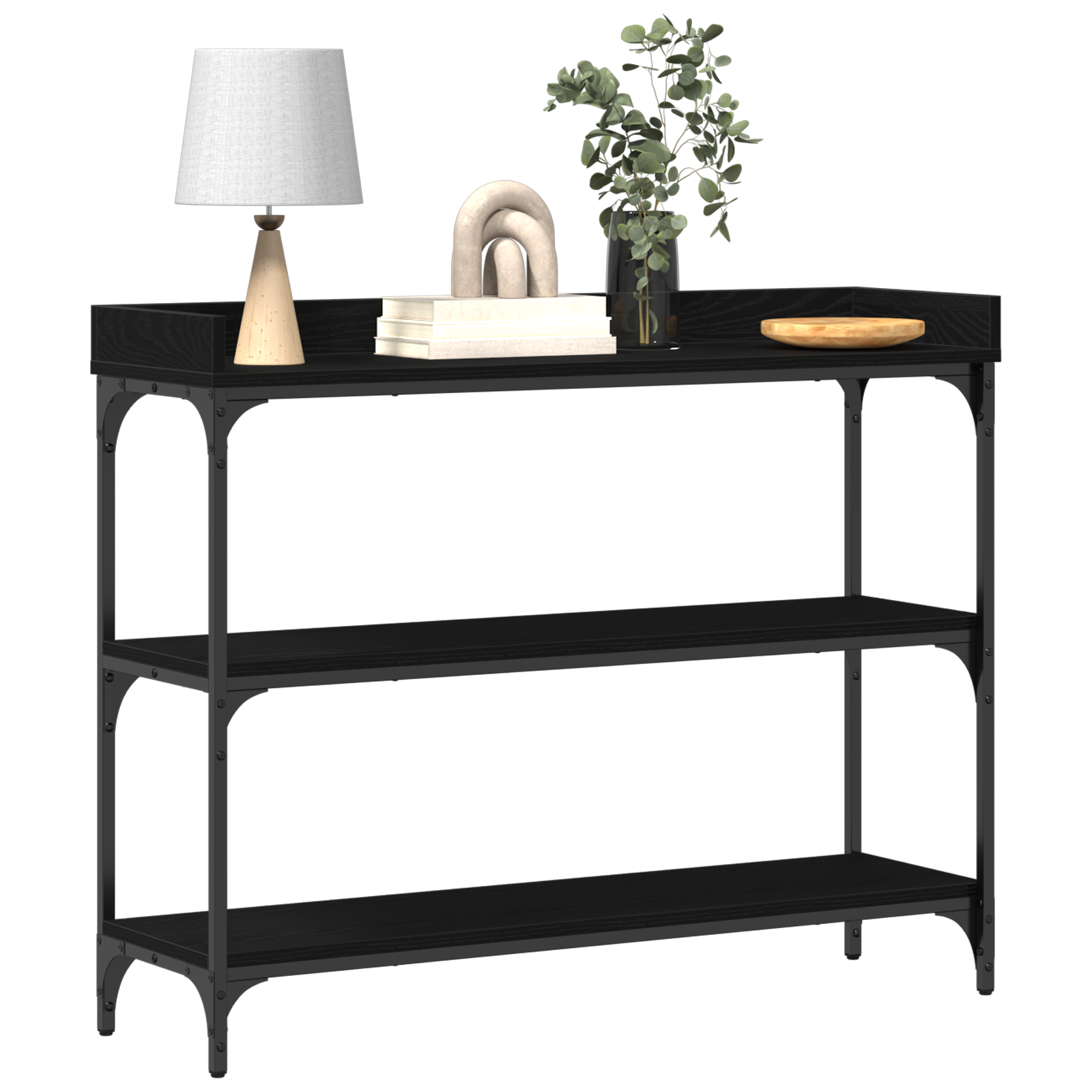 Table Console vidaXL Noire en Chêne 100x30x80 cm en Bois d'Ingénierie et Acier