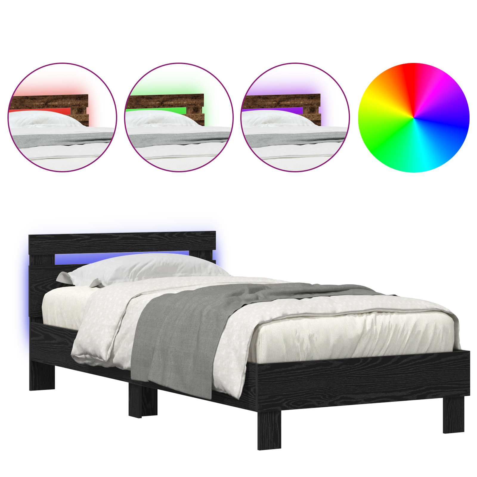 Cadre de lit Chêne noir 90 x 190 cm Bois d'ingénierie - XIOS