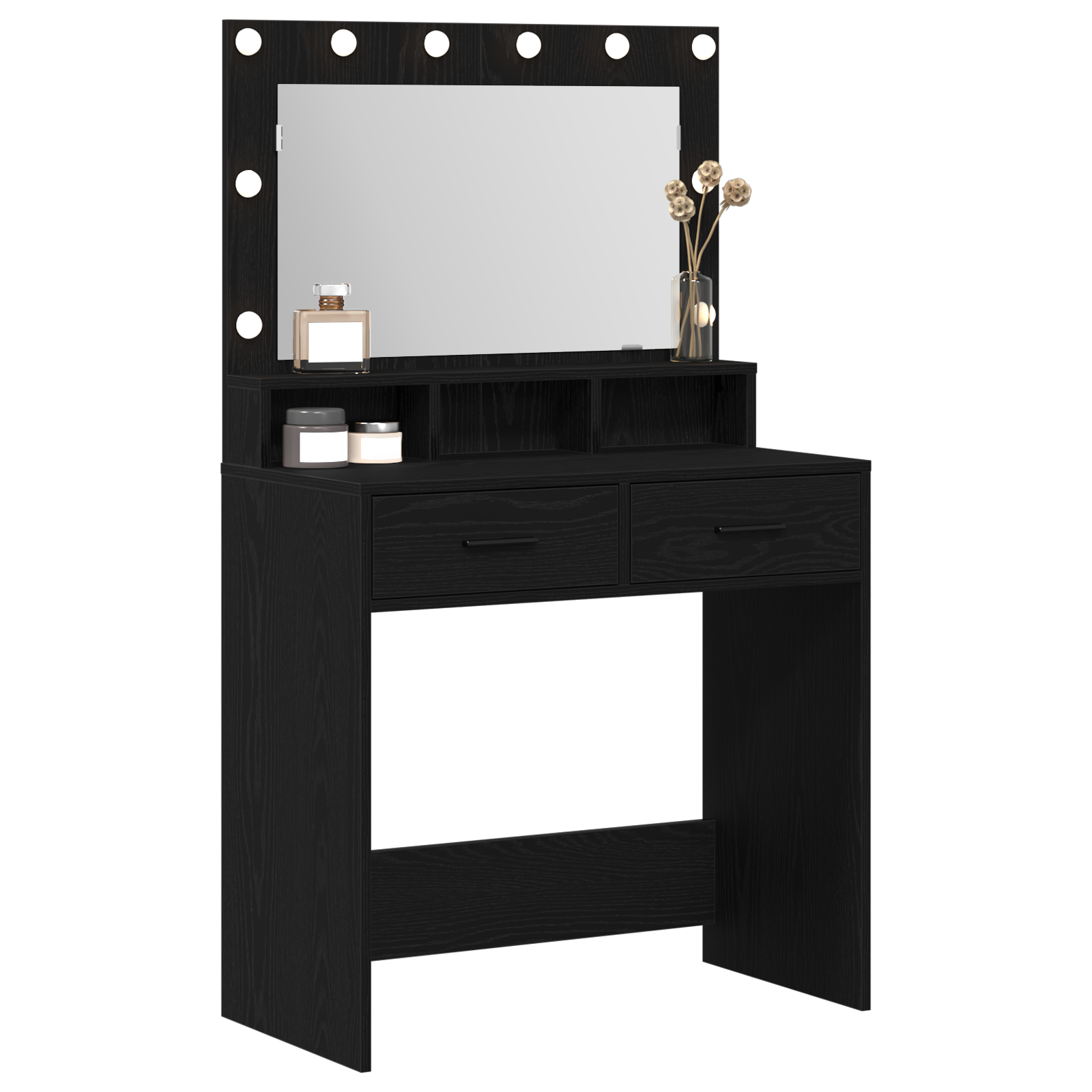 Coiffeuse vidaXL avec lumières LED en chêne noir 79x41x135 cm
