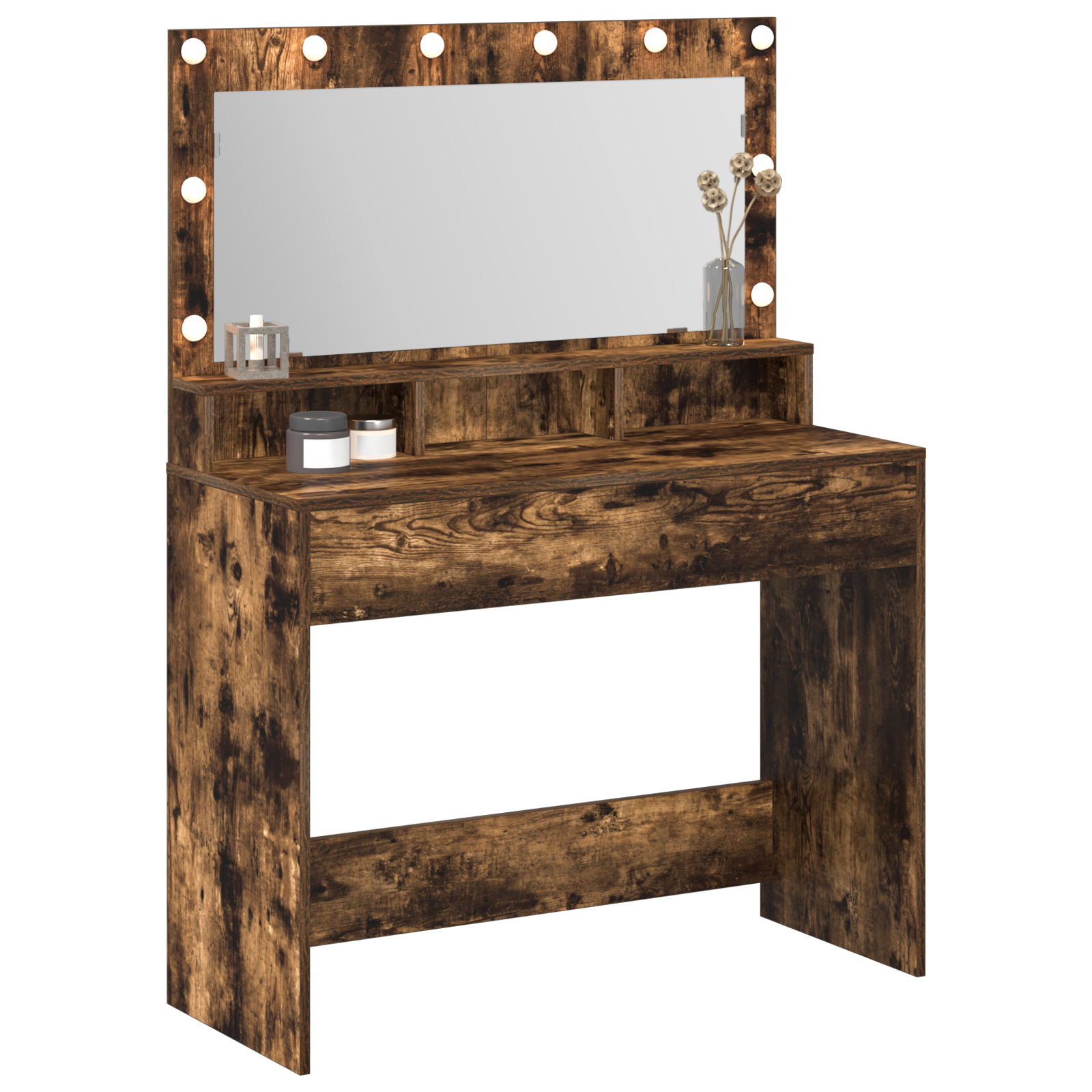 Table de maquillage vidaXL avec lumières LED - Chêne fumé 100x41x135 cm