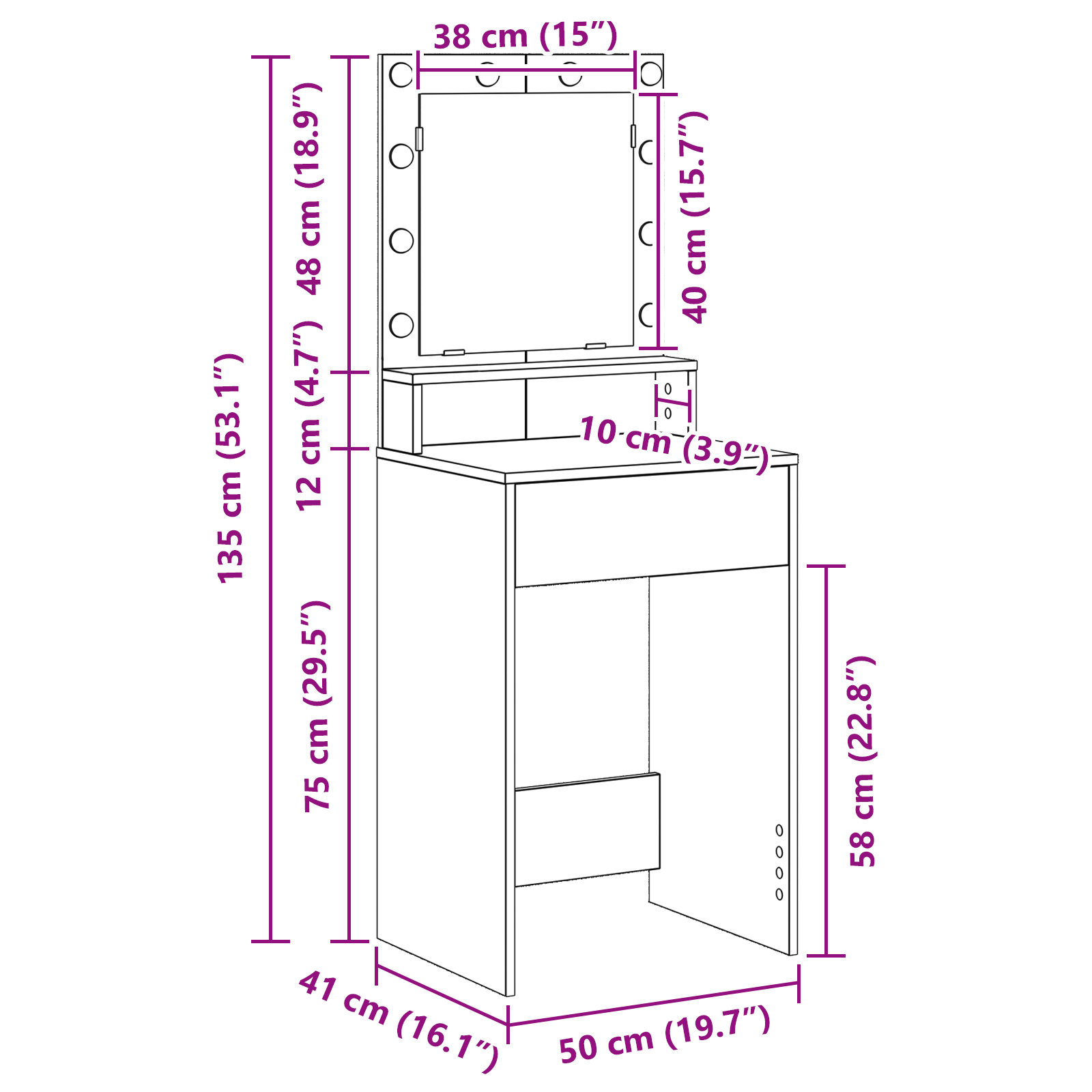 Coiffeuse Chêne Sonoma 50 x 41 x 135 cm Bois d'ingénierie - XIOS