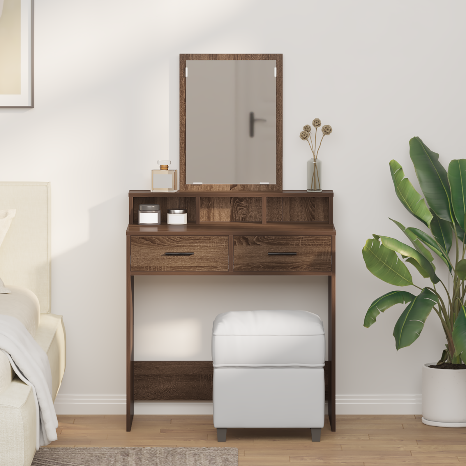 Table de maquillage vidaXL avec tiroirs en chêne brun 79x41x140 cm