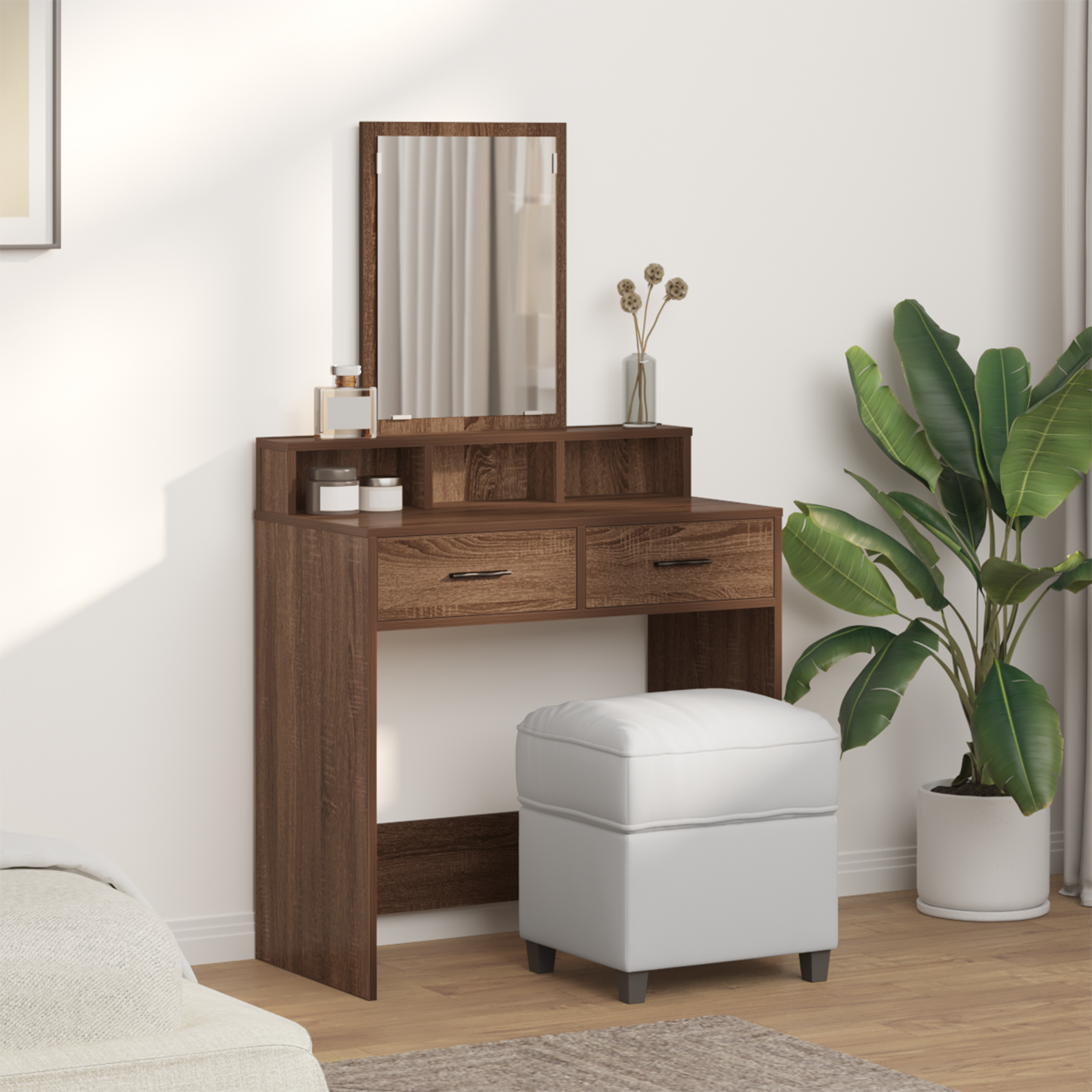 Table de maquillage vidaXL avec tiroirs en chêne brun 79x41x140 cm