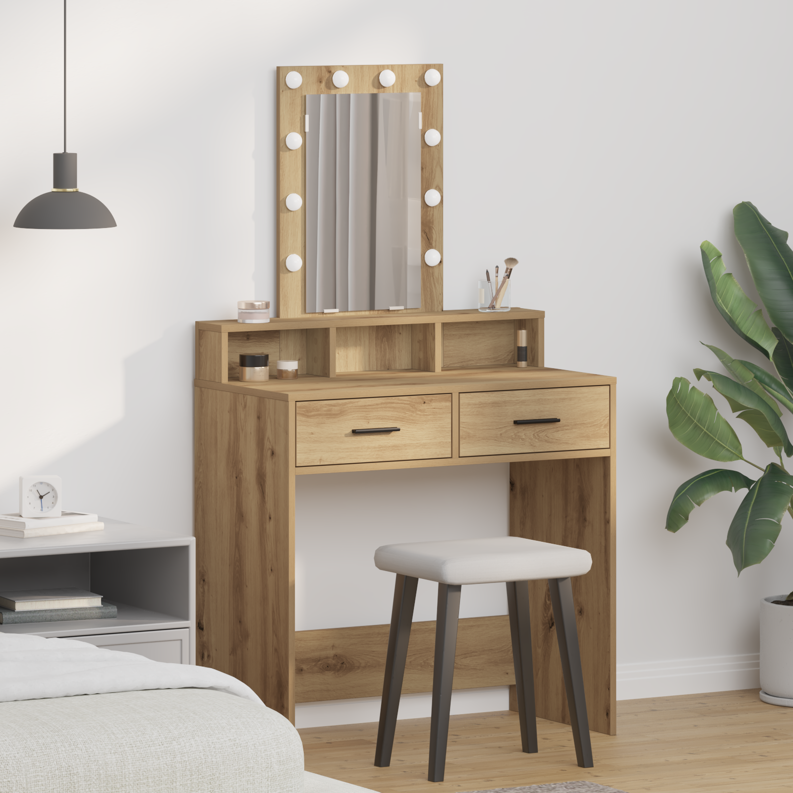 Coiffeuse vidaXL avec des lumières LED Chêne Artisan 79x41x140 cm