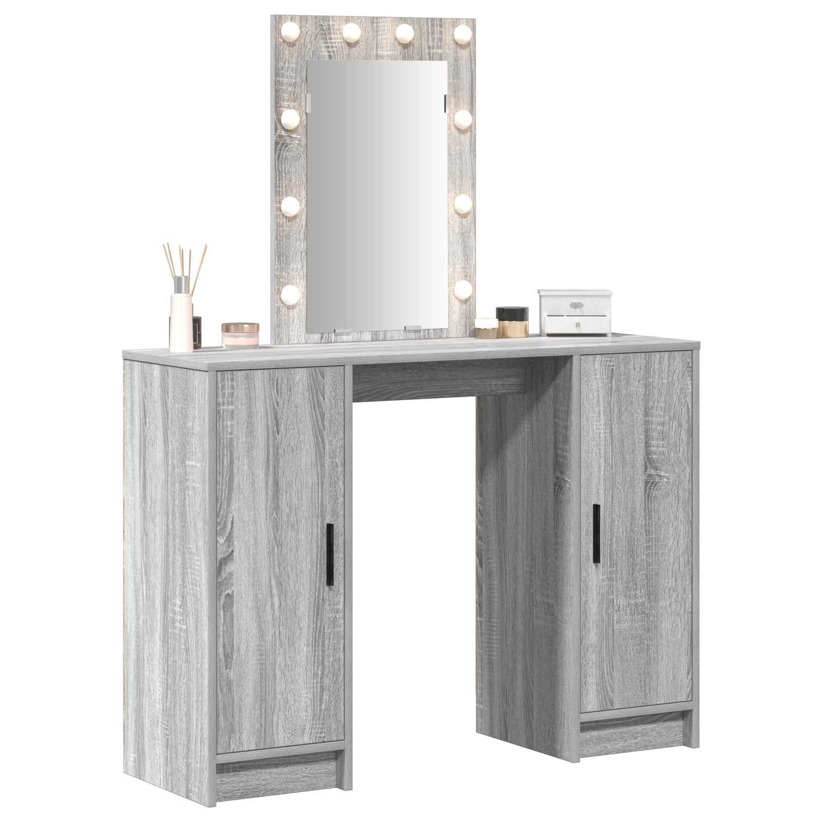 Coiffeuse vidaXL avec lumières LED, en gris Sonoma, 102x33x135 cm