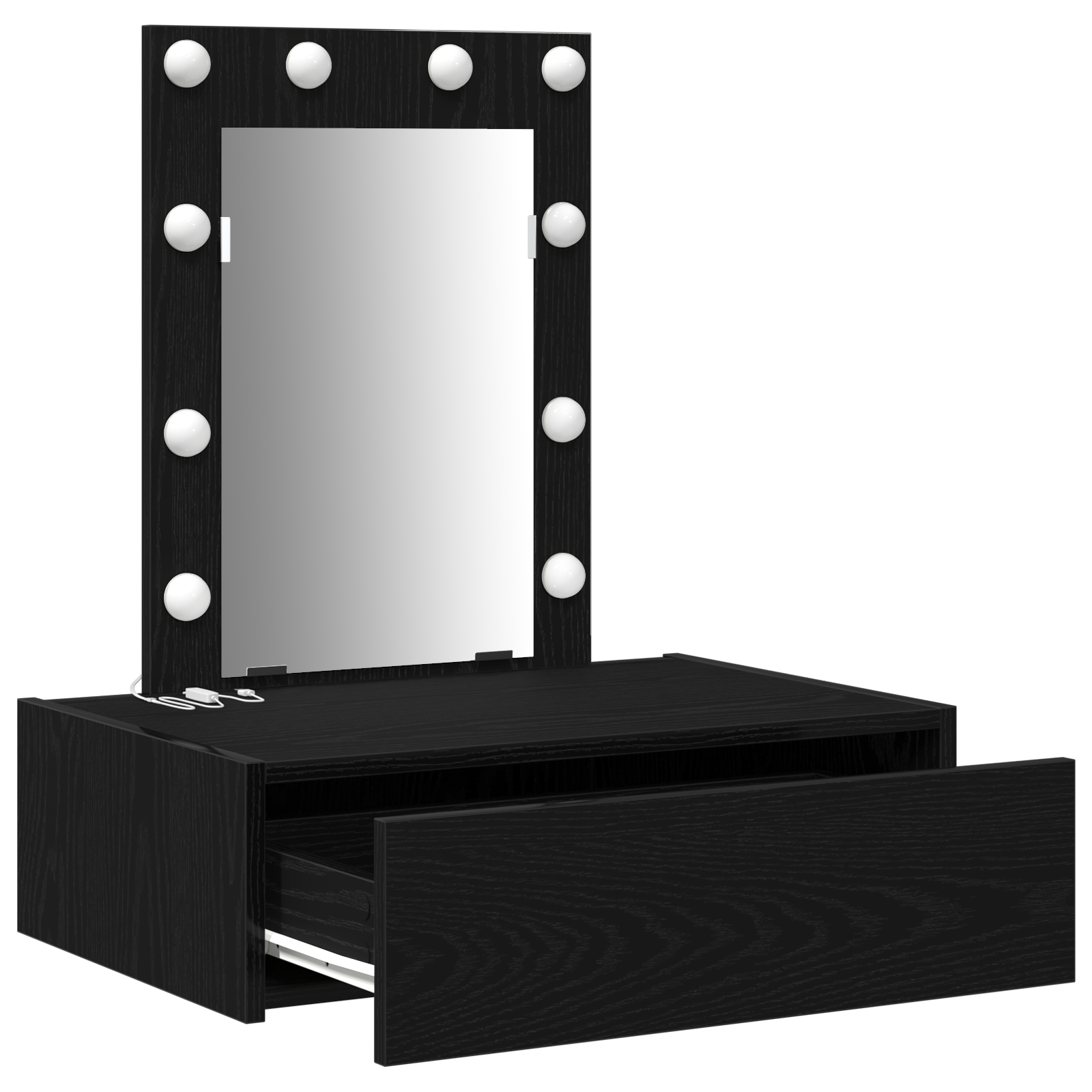 Table de maquillage murale avec lumières LED - Chêne noir