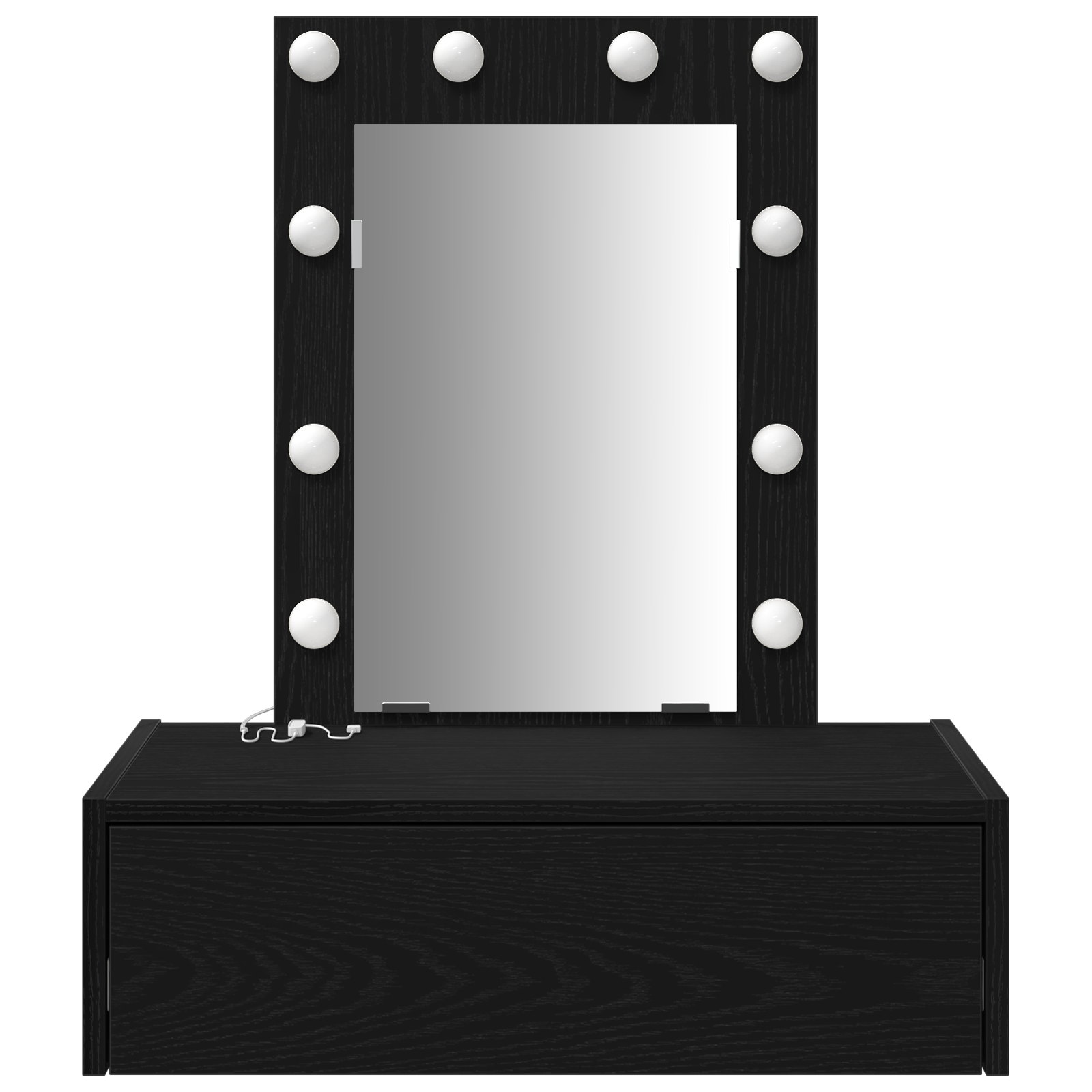 Table de maquillage murale avec lumières LED - Chêne noir