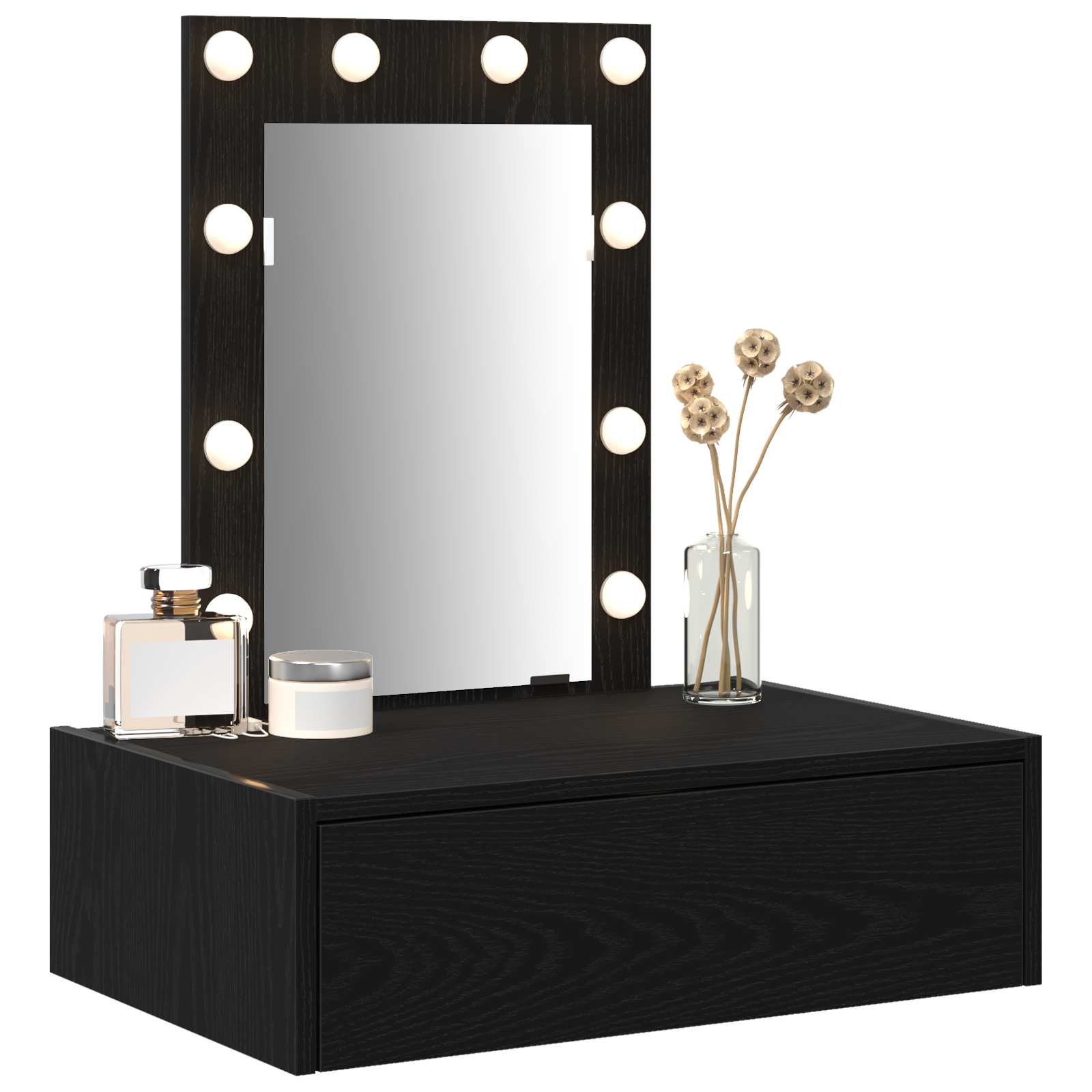 Table de maquillage murale avec lumières LED - Chêne noir