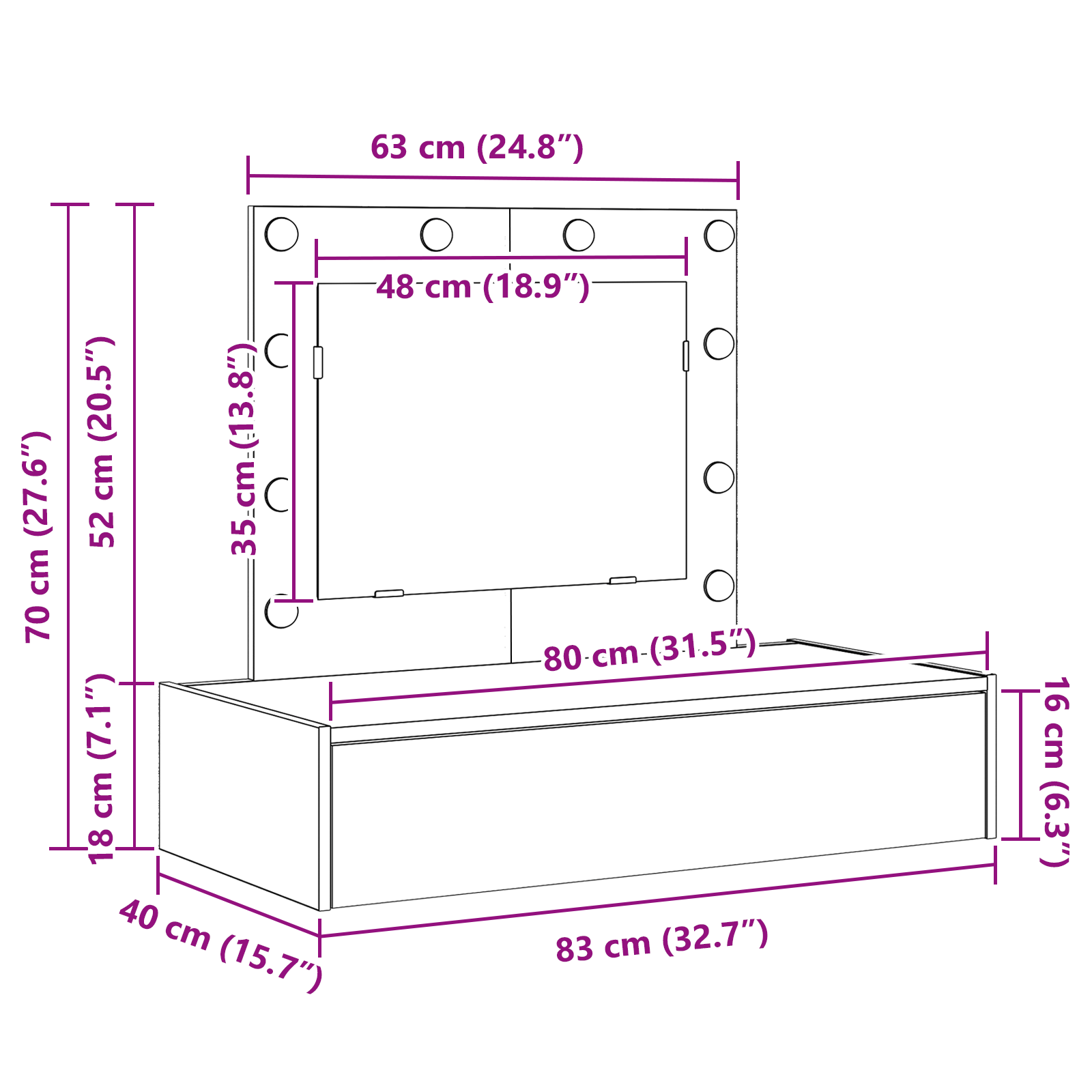 Table de Toilette Blanc 83 x 40 x 70 cm Bois d'ingénierie - XIOS