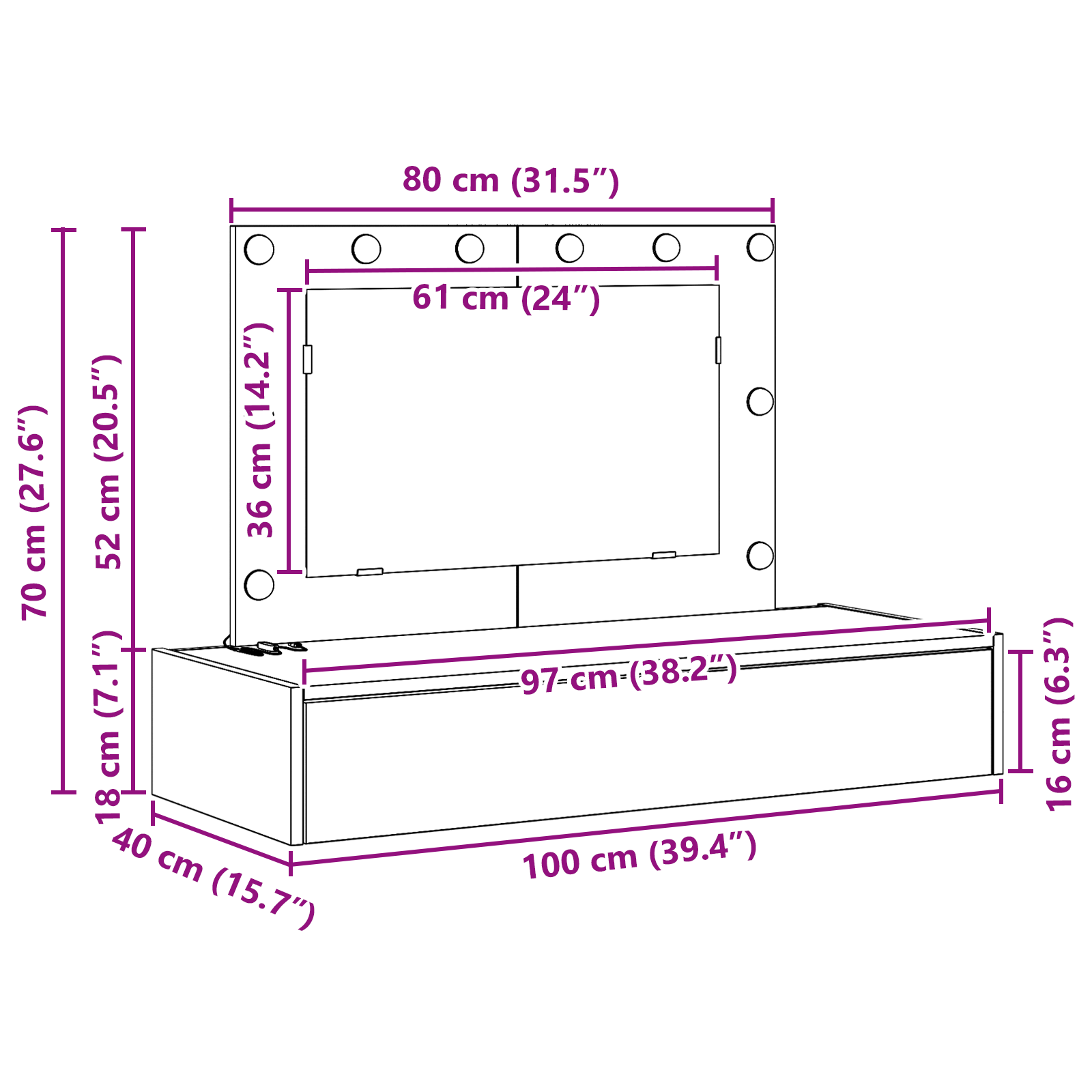 Table de Toilette Blanc 100 x 40 x 70 cm Bois d'ingénierie - XIOS
