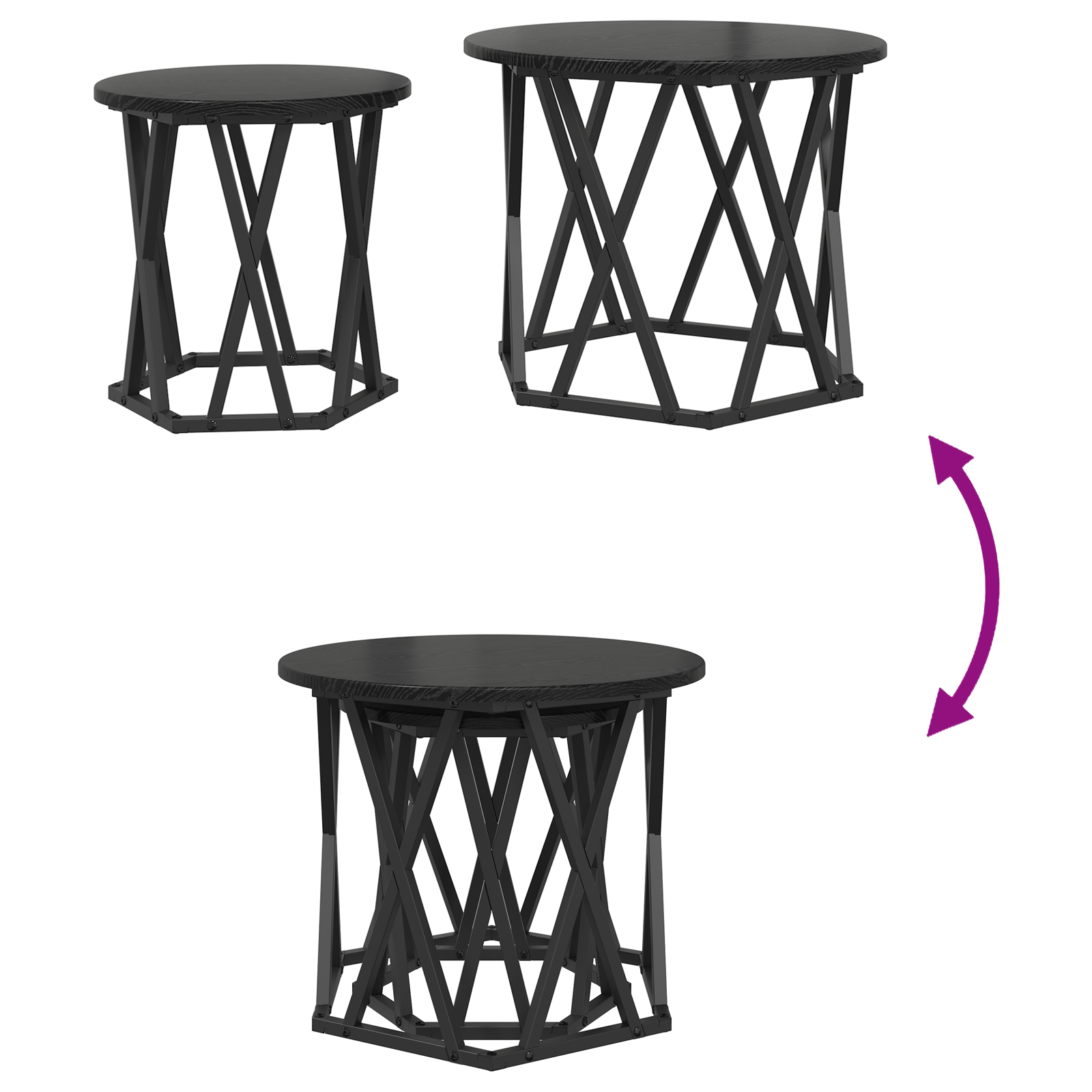Tables d'appoint empilables vidaXL 2 pcs Noir Chêne en bois XIOS