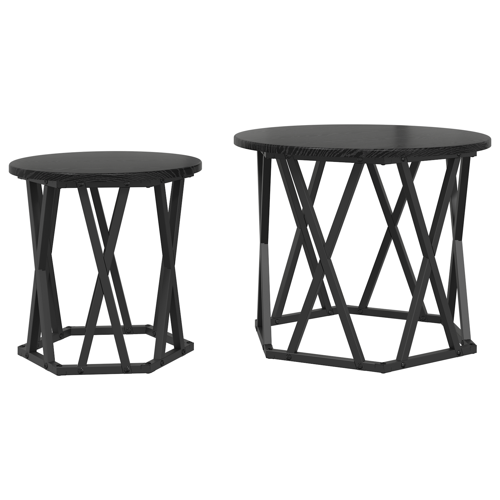 Tables d'appoint empilables vidaXL 2 pcs Noir Chêne en bois