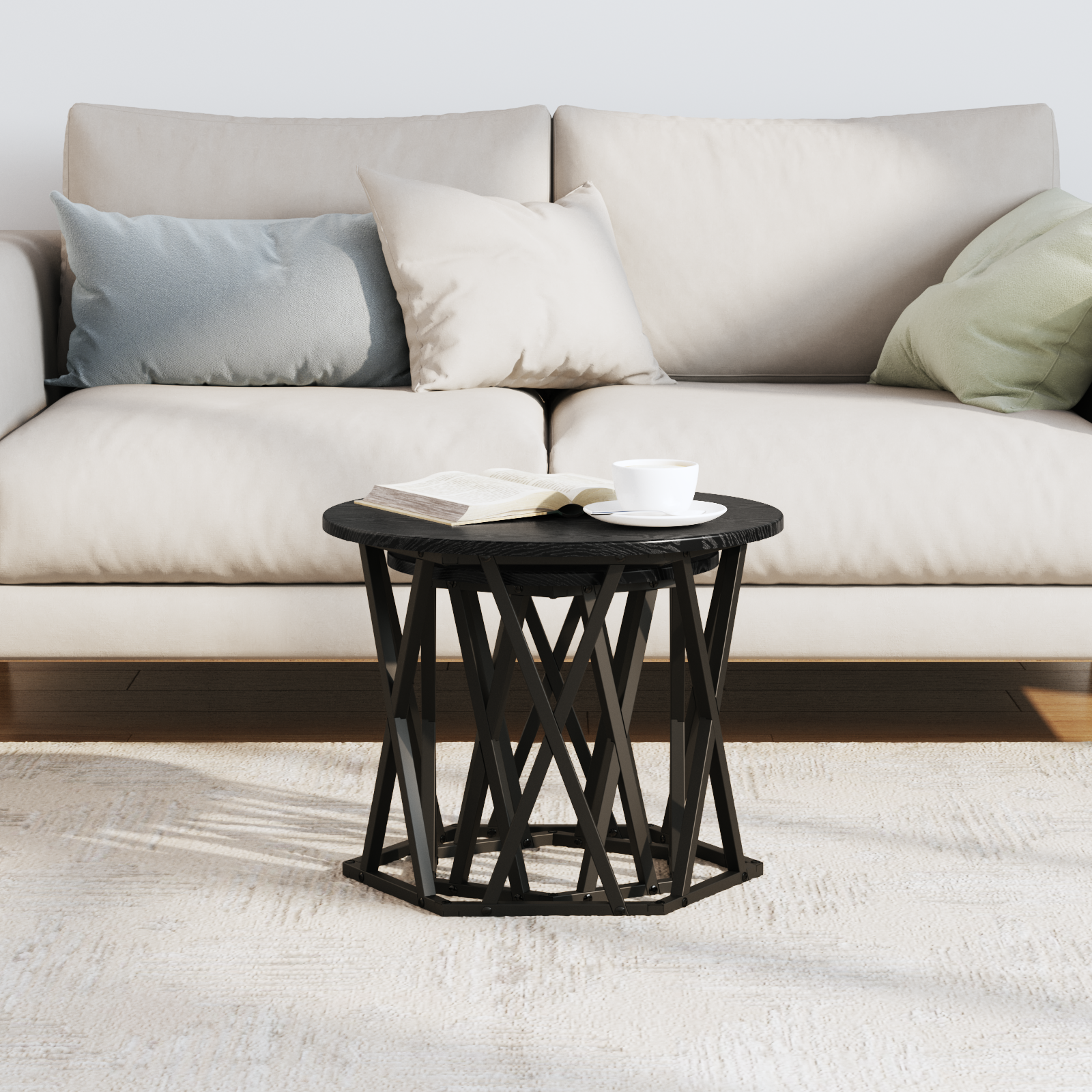 Tables d'appoint empilables vidaXL 2 pcs Noir Chêne en bois XIOS