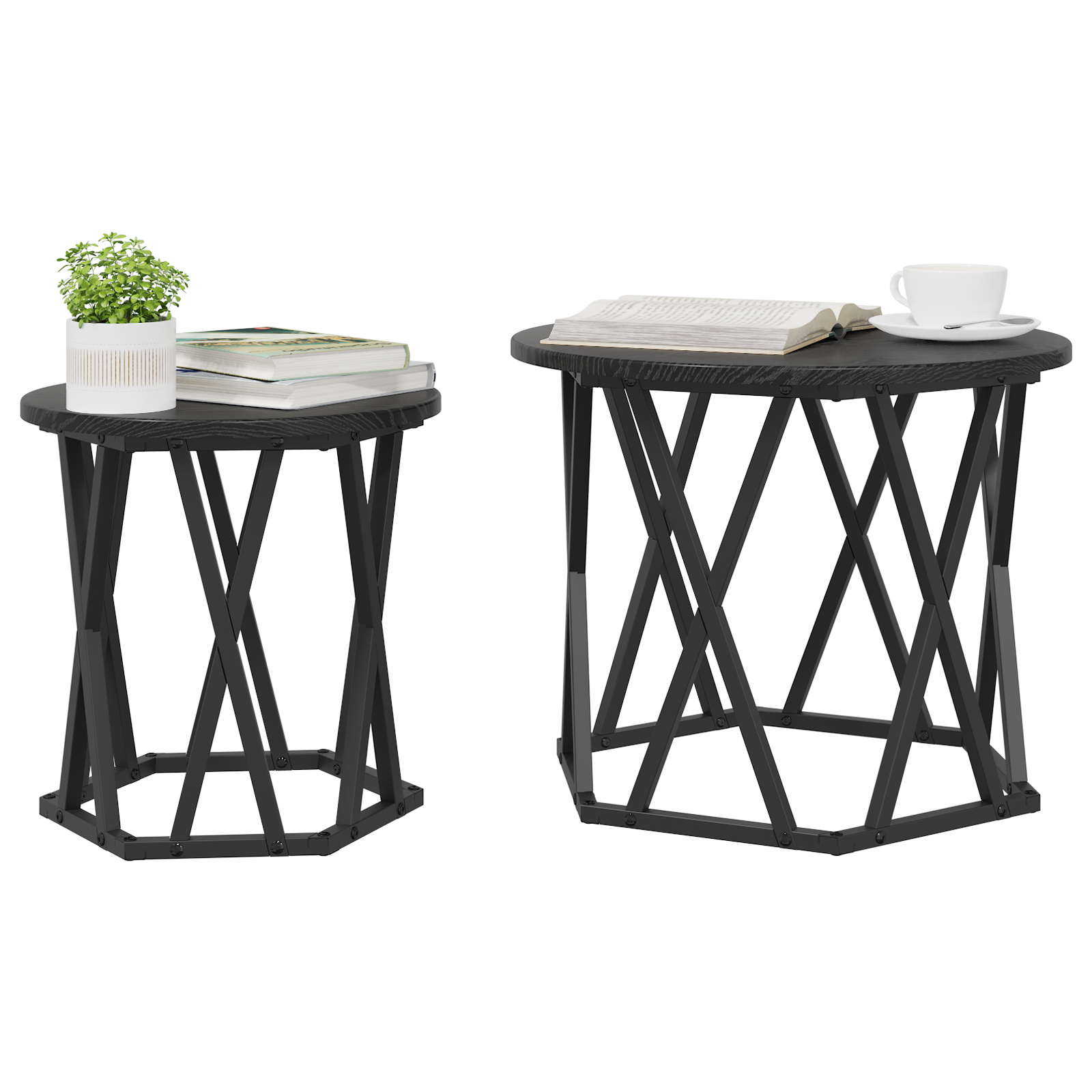 Tables d'appoint empilables vidaXL 2 pcs Noir Chêne en bois XIOS