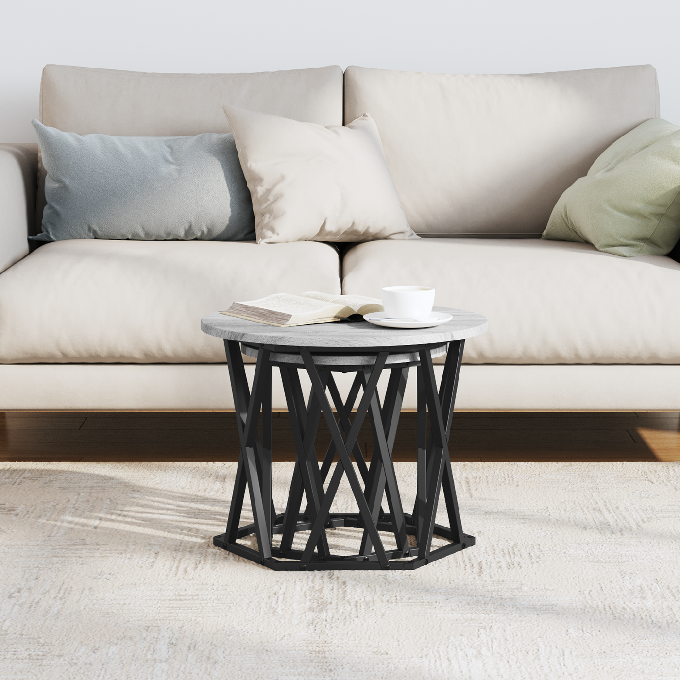 Tables d'appoint empilables vidaXL 2 pcs Gris Sonoma en bois reconstitué XIOS
