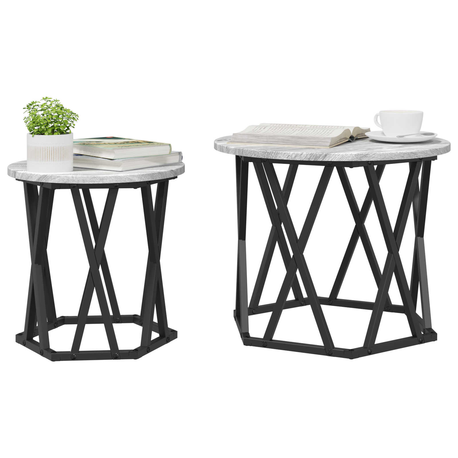 Tables d'appoint empilables vidaXL 2 pcs Gris Sonoma en bois reconstitué XIOS