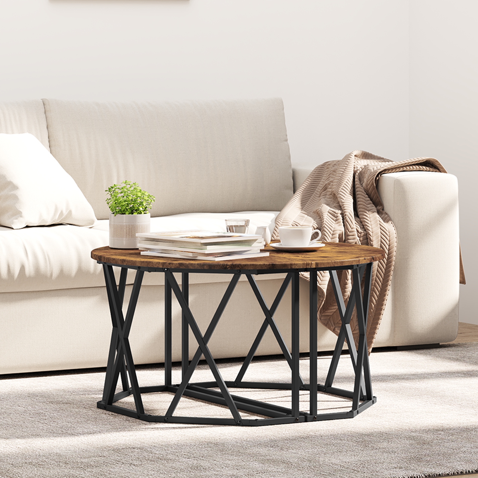 Table basse vidaXL en chêne fumé 80x80x42 cm en bois d'ingénierie