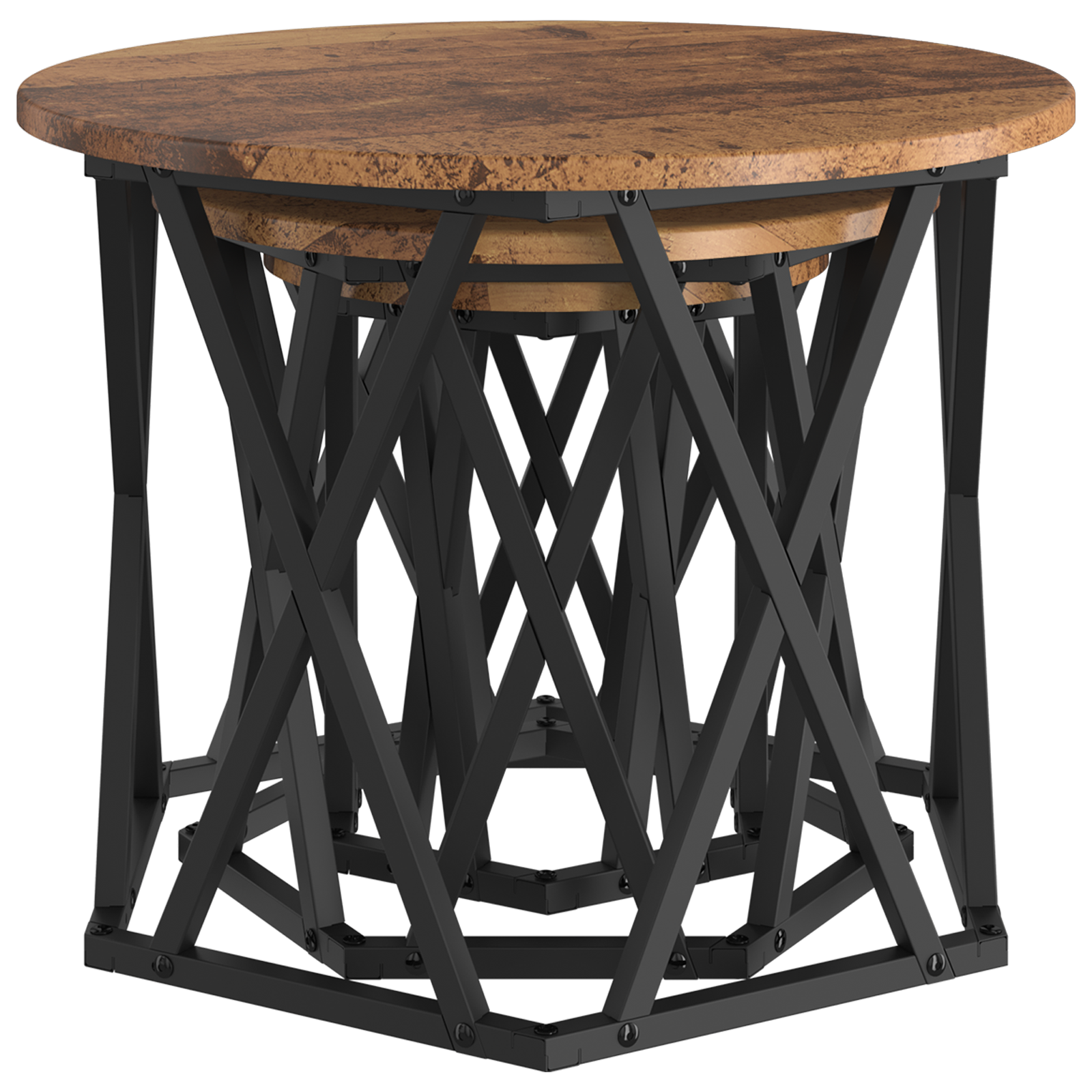Tables d'appoint empilables vidaXL 3 pcs en bois recyclé et stratifié