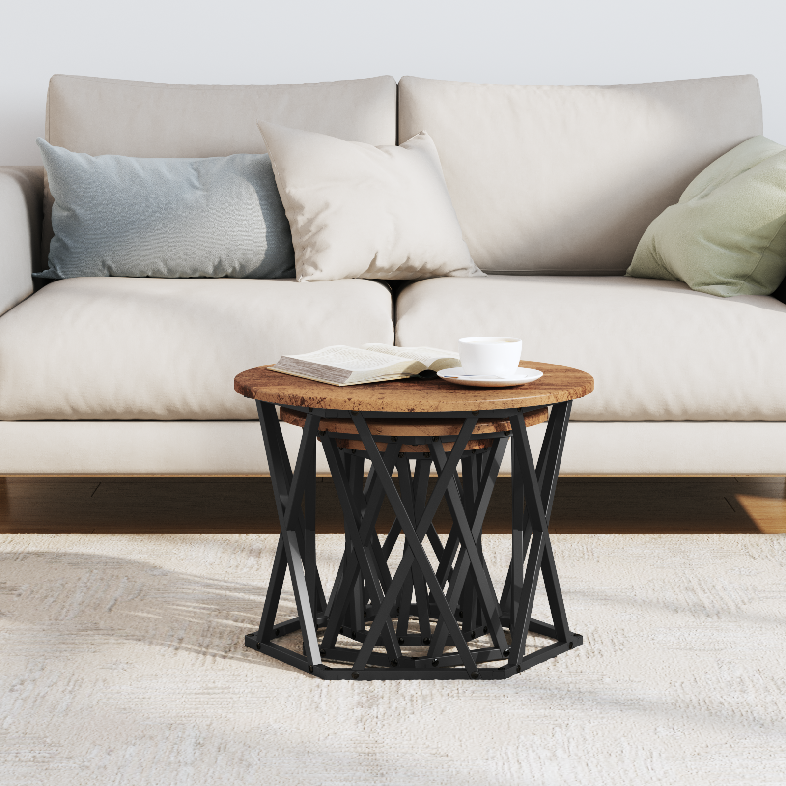Tables d'appoint empilables vidaXL 3 pcs en bois recyclé et stratifié