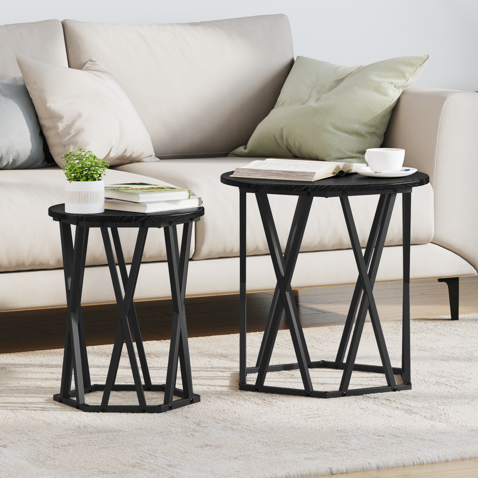 Tables d'appoint vidaXL 2 pcs en bois noir stratifié