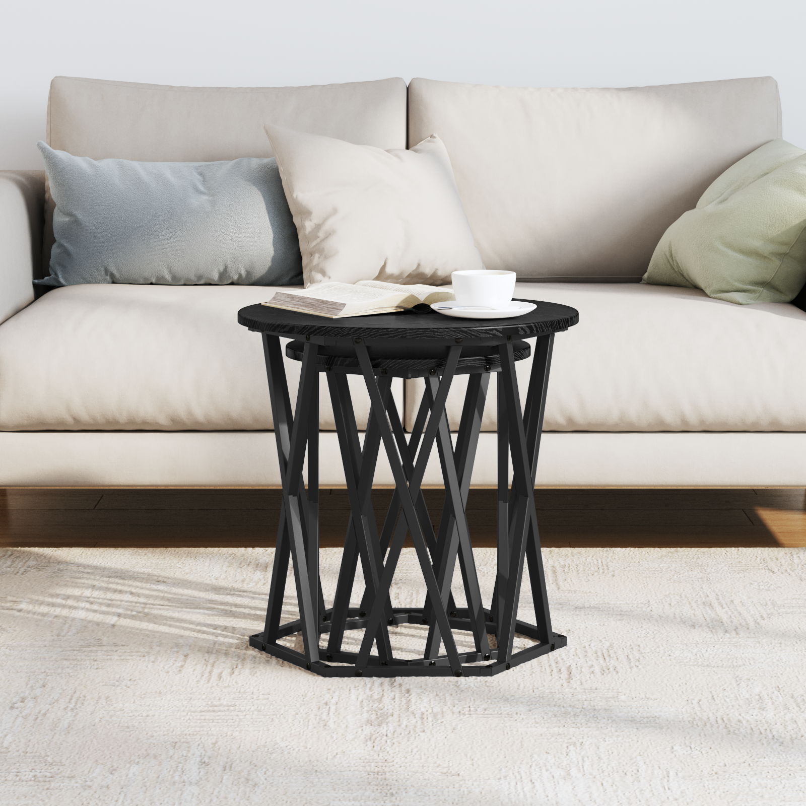 Tables d'appoint vidaXL 2 pcs en bois noir stratifié XIOS