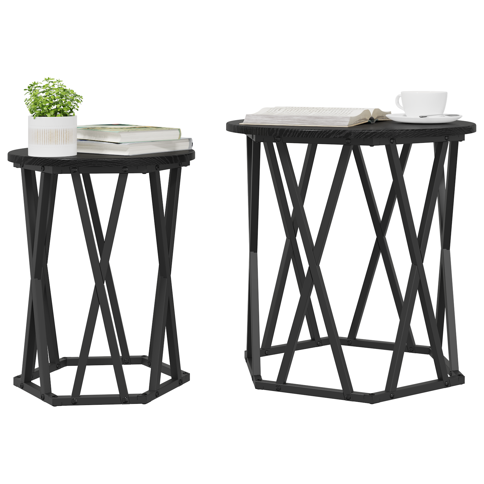 Tables d'appoint vidaXL 2 pcs en bois noir stratifié XIOS
