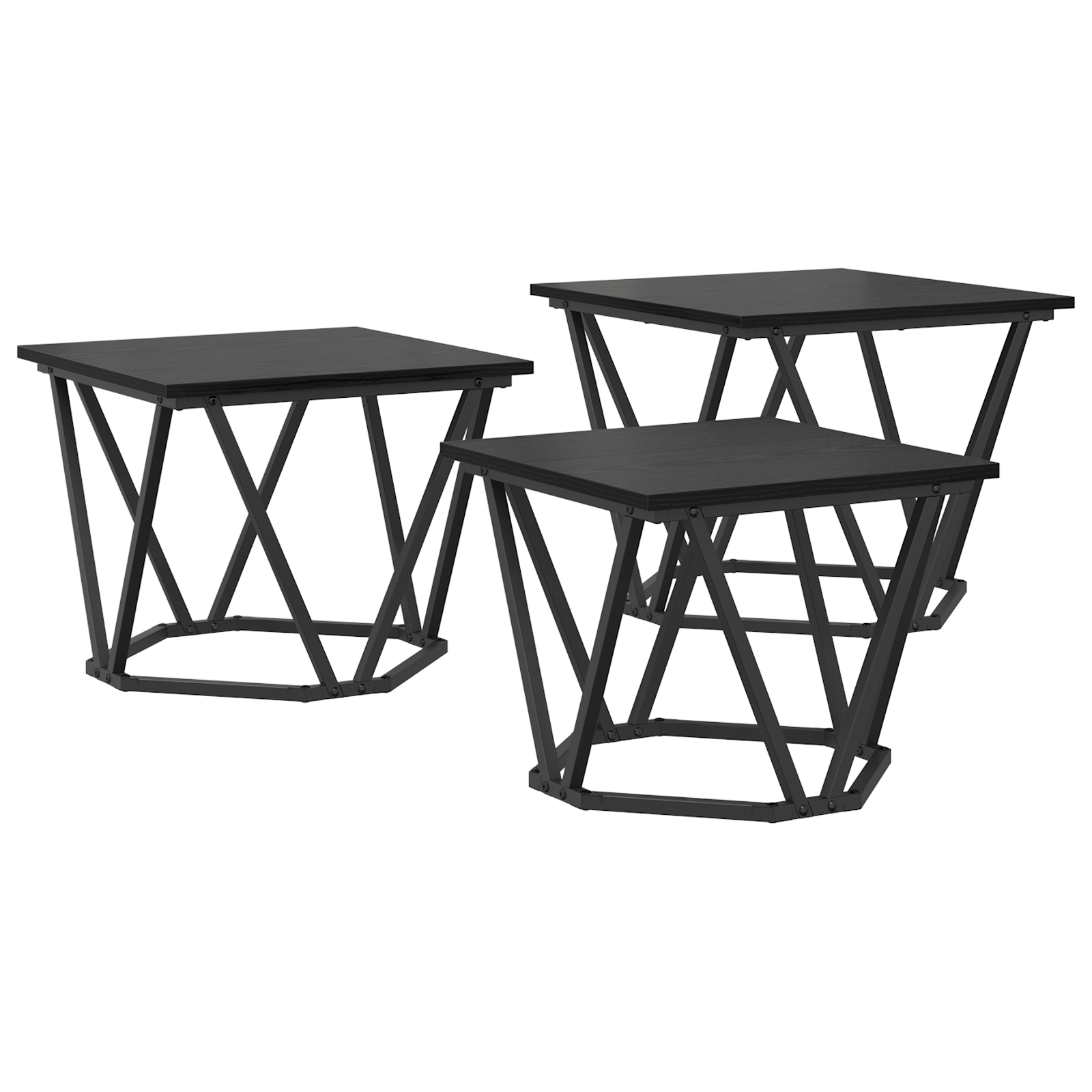 Tables d'appoint vidaXL 3 pcs Noir Chêne en bois d'ingénierie