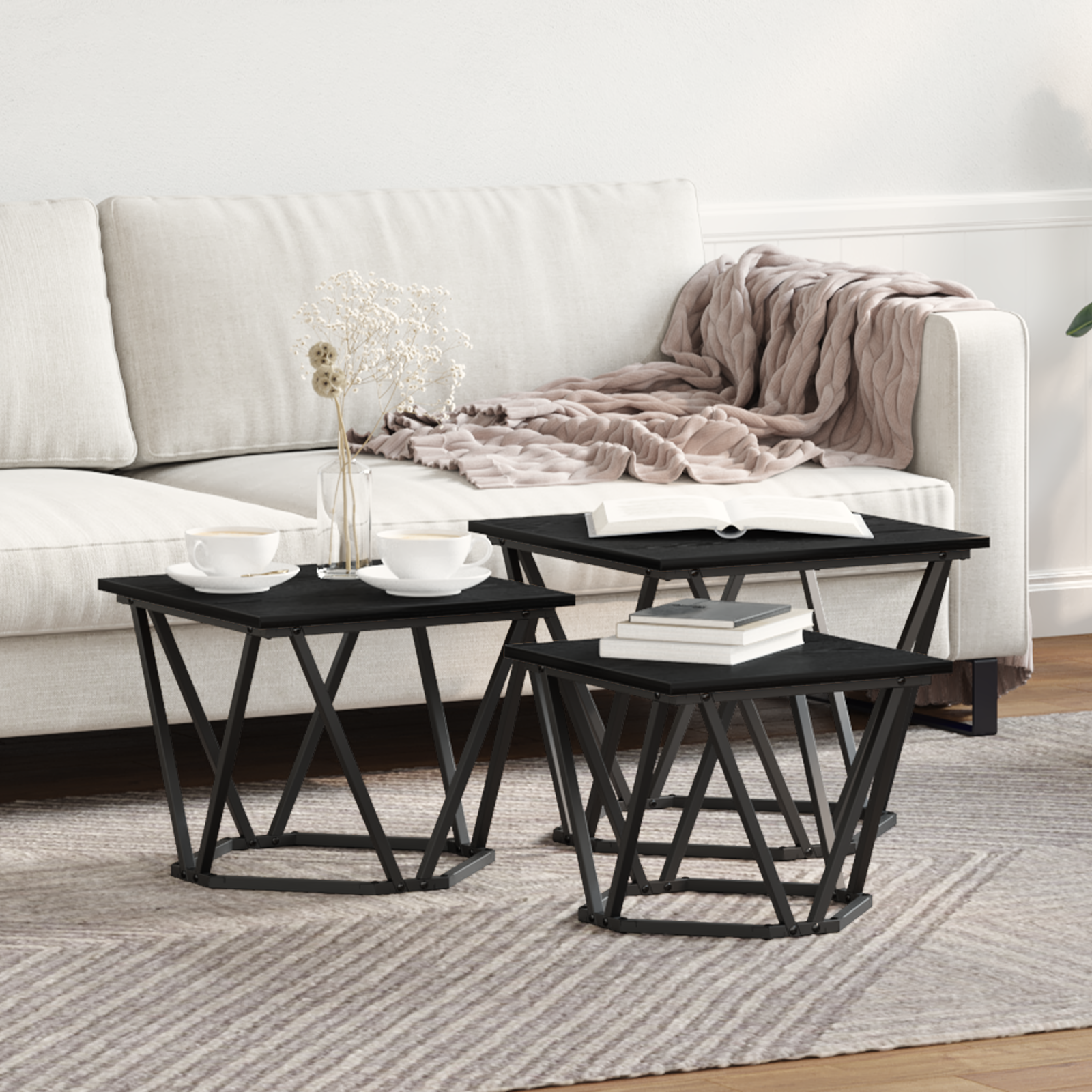 Tables d'appoint vidaXL 3 pcs Noir Chêne en bois d'ingénierie